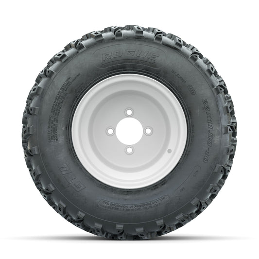 GTW Steel White 3:5 Offset 10 in Wheels with 22x11.00-10 Rogue All Terrain Tires Full Set