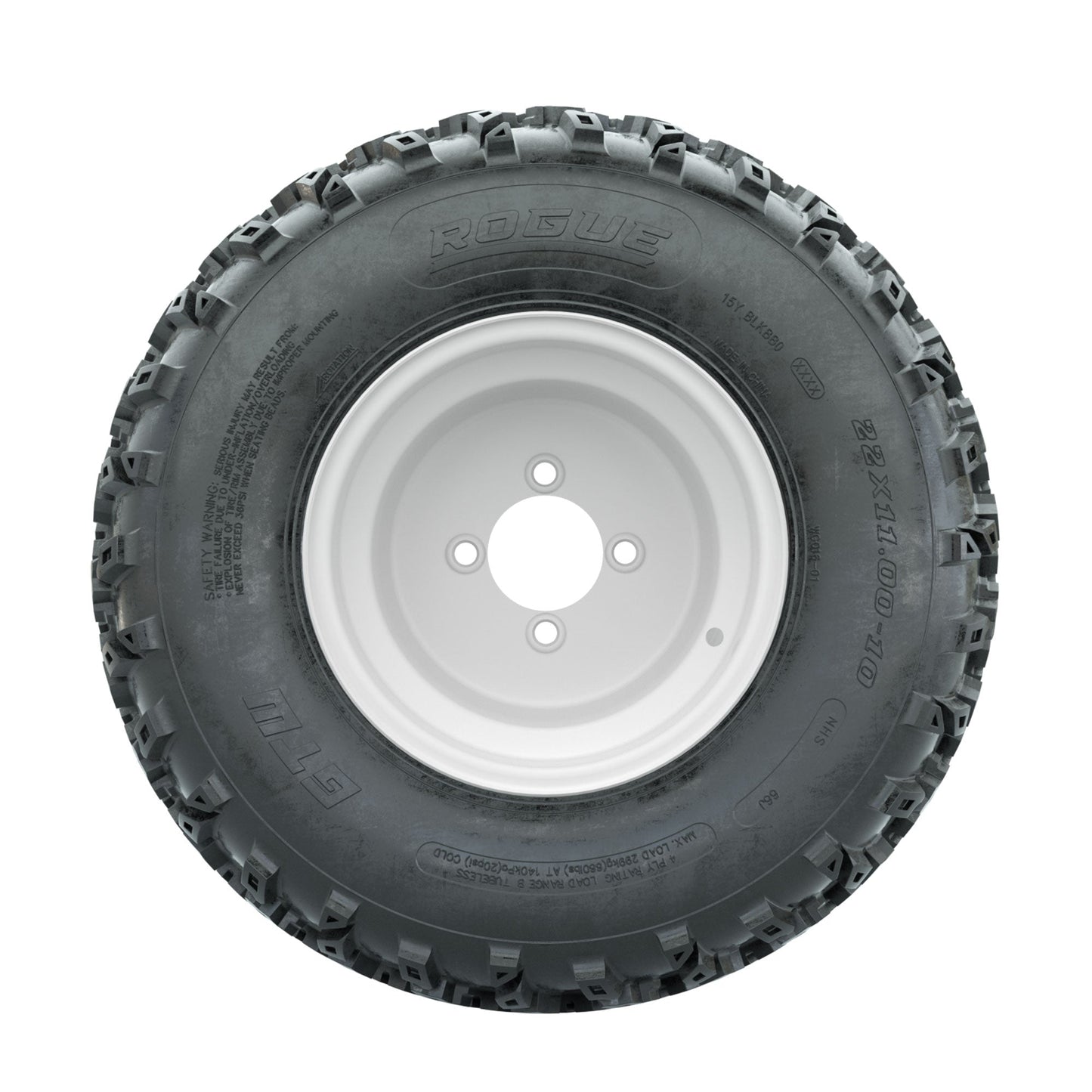 GTW Steel White 3:5 Offset 10 in Wheels with 22x11.00-10 Rogue All Terrain Tires Full Set