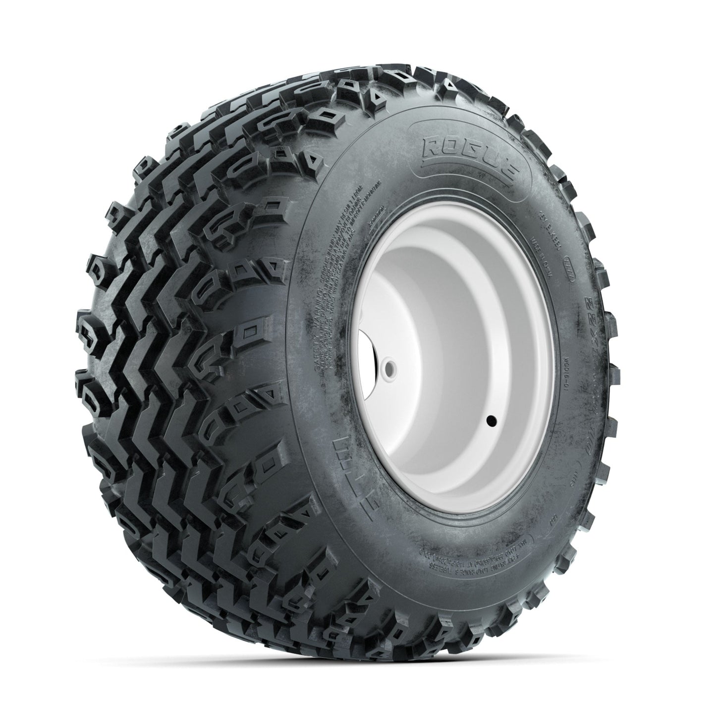 GTW Steel White 3:5 Offset 10 in Wheels with 22x11.00-10 Rogue All Terrain Tires Full Set
