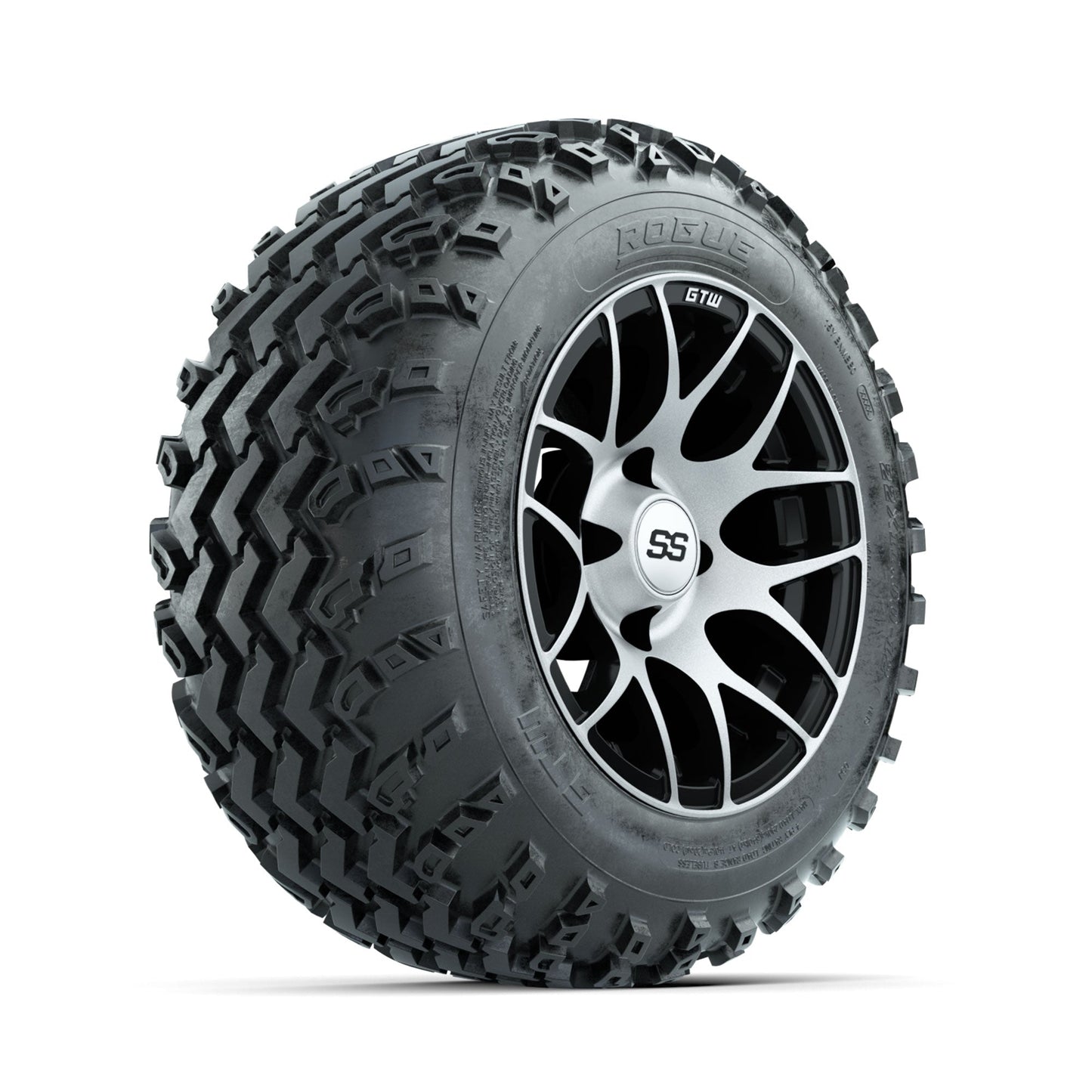 GTW Pursuit Machined/Black 12 in Wheels with 22x11.00-12 Rogue All Terrain Tires Full Set