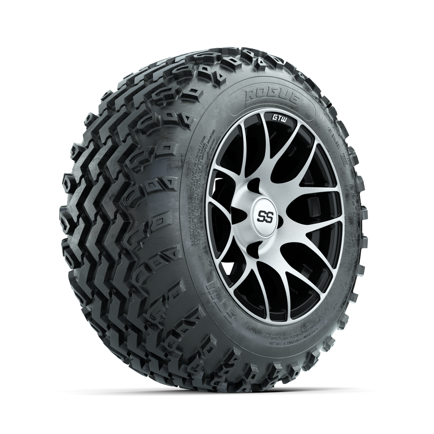 GTW Pursuit Machined/Black 12 in Wheels with 22x11.00-12 Rogue All Terrain Tires Full Set