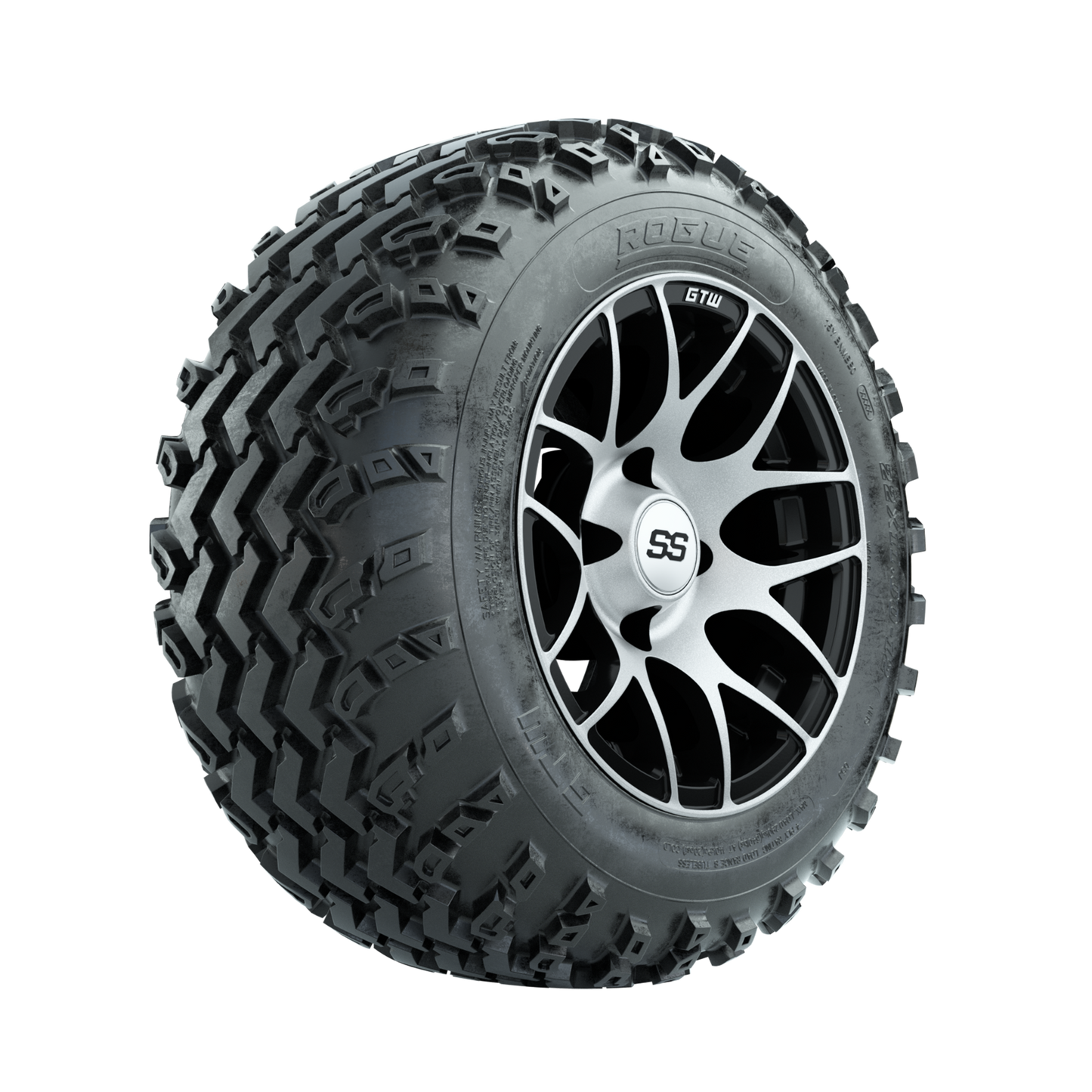 GTW Pursuit Machined/Black 12 in Wheels with 22x11.00-12 Rogue All Terrain Tires Full Set