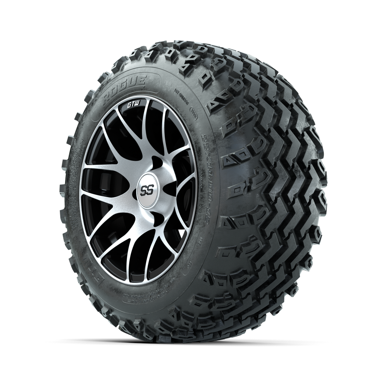 GTW Pursuit Machined/Black 12 in Wheels with 22x11.00-12 Rogue All Terrain Tires Full Set