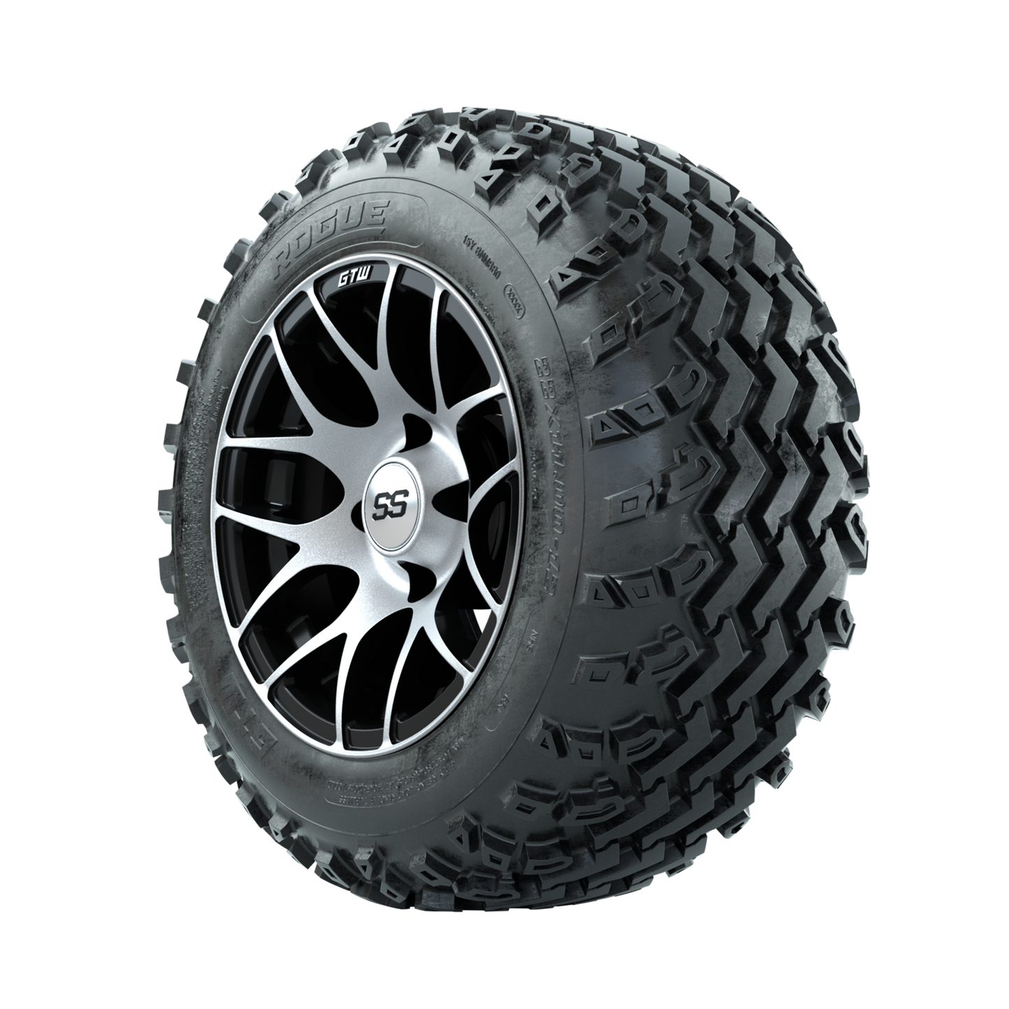 GTW Pursuit Machined/Black 12 in Wheels with 22x11.00-12 Rogue All Terrain Tires Full Set