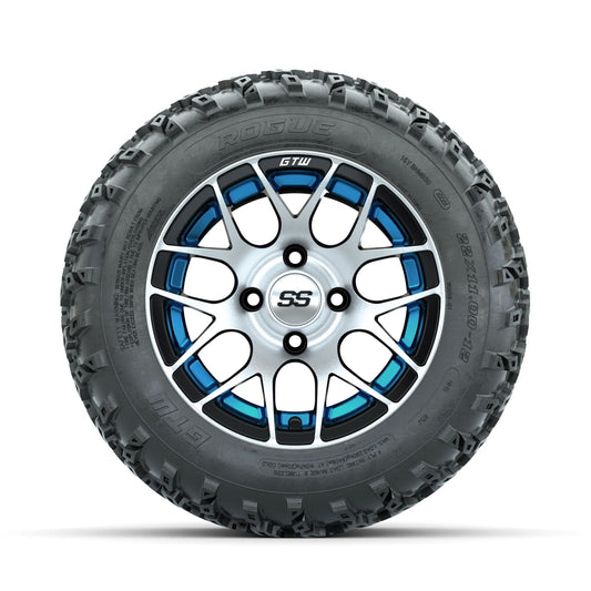 GTW Pursuit Blue 12 in Wheels with 22x11.00-12 Rogue All Terrain Tires Full Set