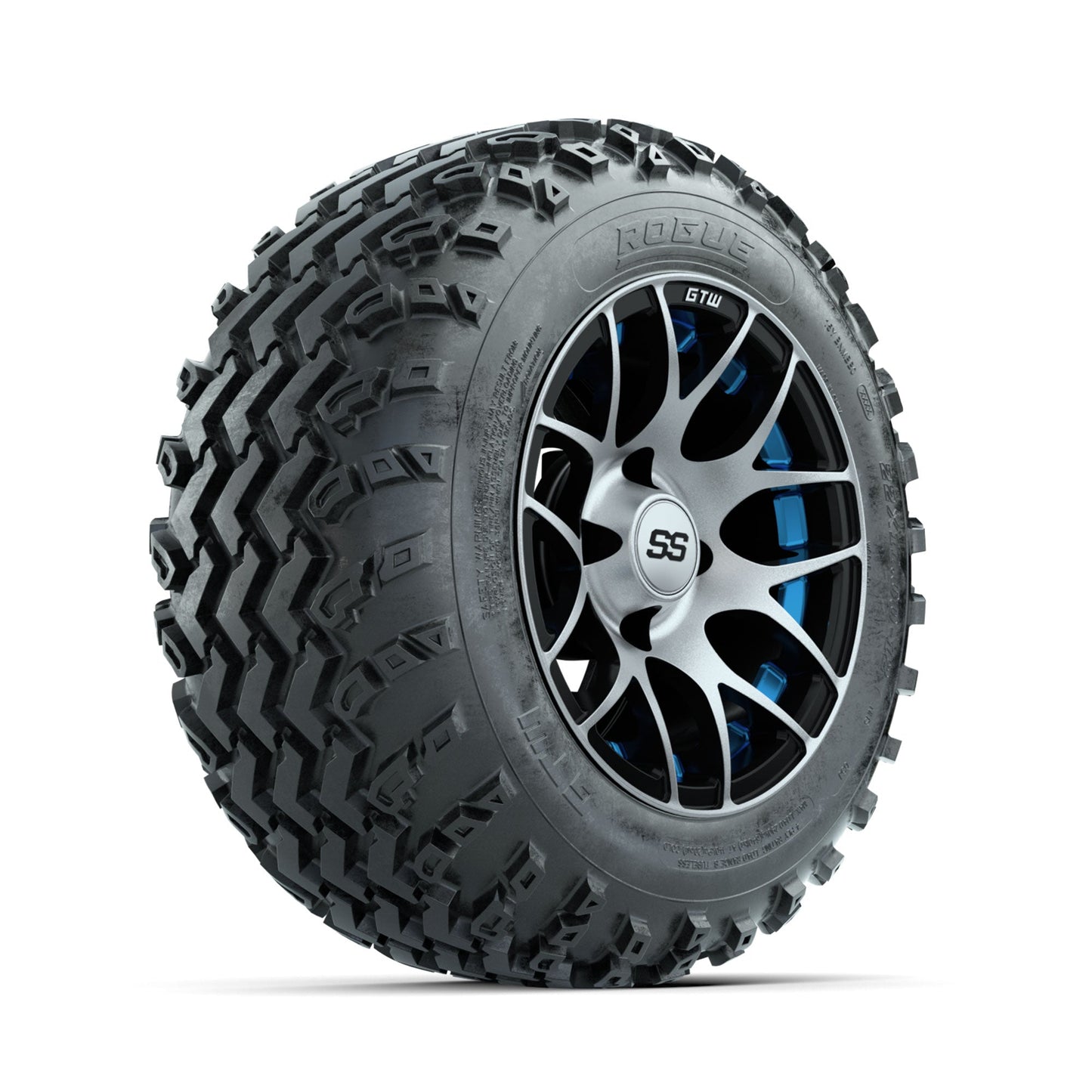 GTW Pursuit Blue 12 in Wheels with 22x11.00-12 Rogue All Terrain Tires Full Set