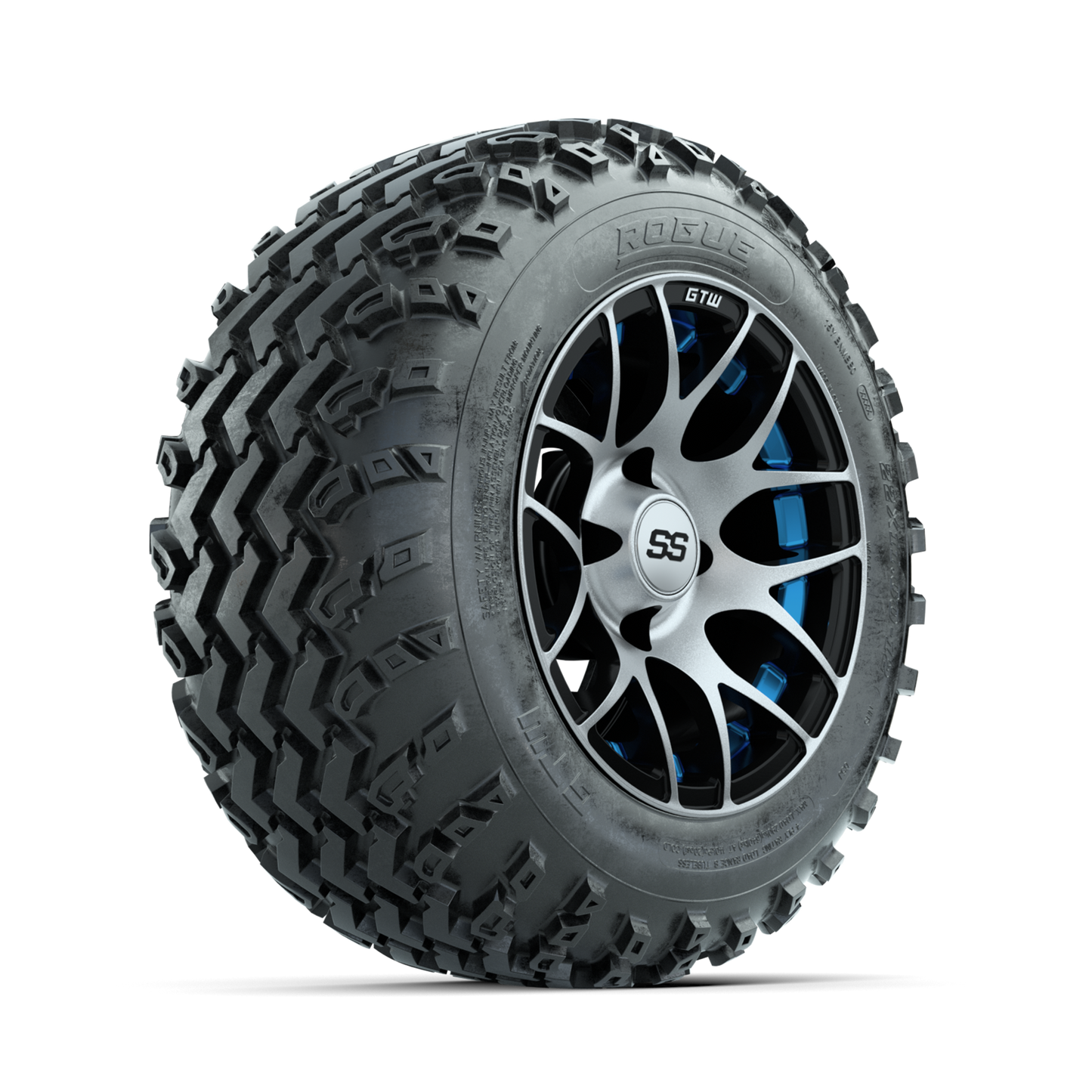 GTW Pursuit Blue 12 in Wheels with 22x11.00-12 Rogue All Terrain Tires Full Set