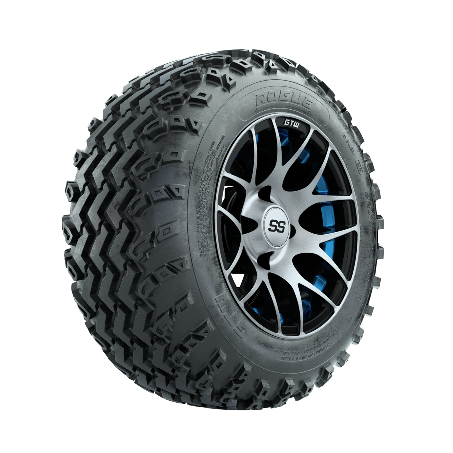 GTW Pursuit Blue 12 in Wheels with 22x11.00-12 Rogue All Terrain Tires Full Set