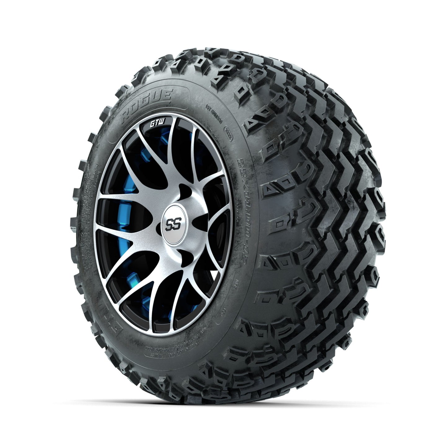 GTW Pursuit Blue 12 in Wheels with 22x11.00-12 Rogue All Terrain Tires Full Set