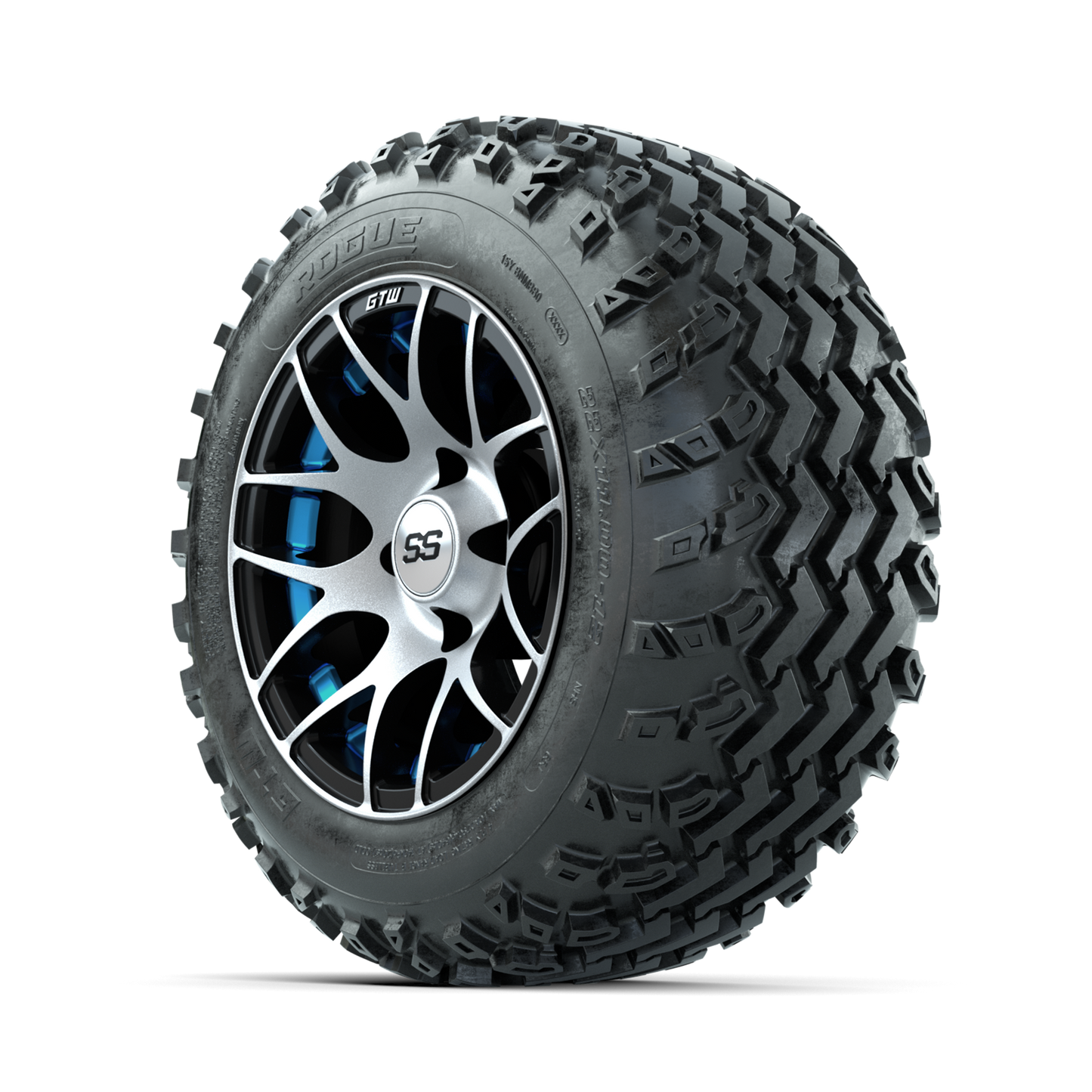 GTW Pursuit Blue 12 in Wheels with 22x11.00-12 Rogue All Terrain Tires Full Set