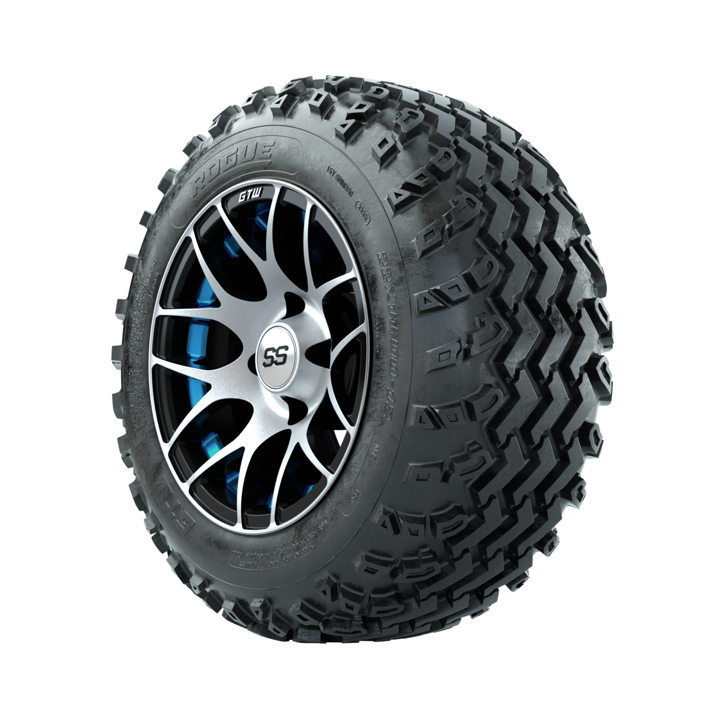 GTW Pursuit Blue 12 in Wheels with 22x11.00-12 Rogue All Terrain Tires Full Set