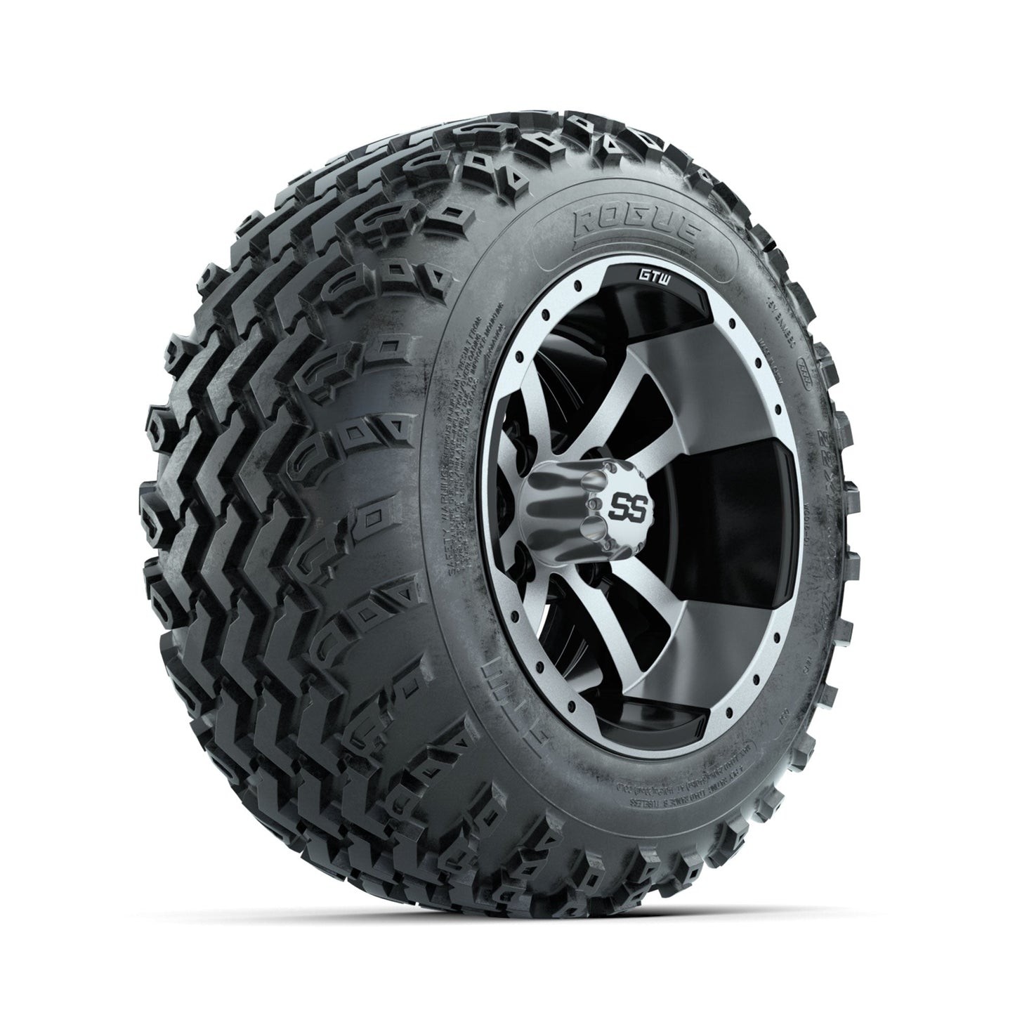 GTW Storm Trooper Machined/Black 12 in Wheels with 22x11.00-12 Rogue All Terrain Tires Full Set