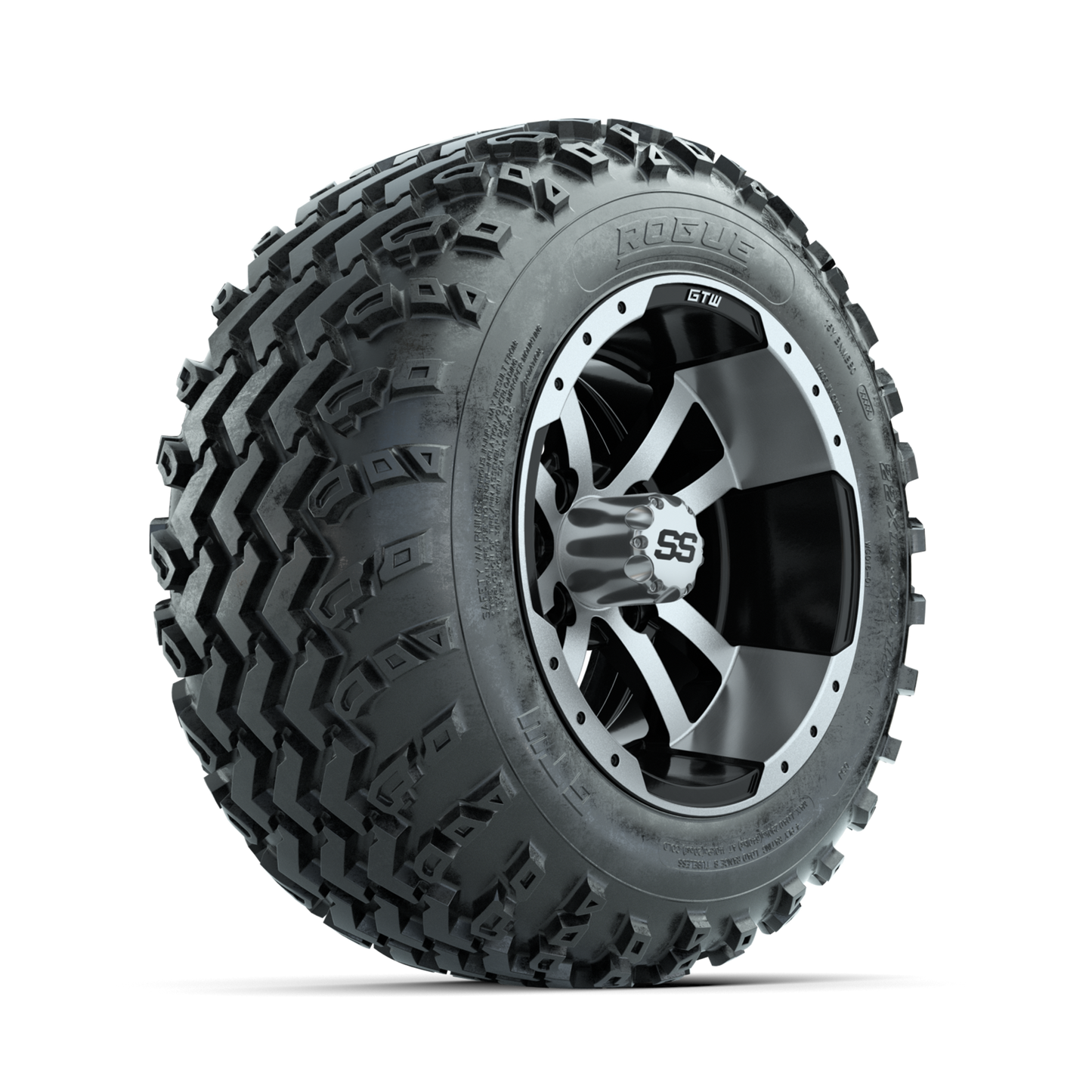 GTW Storm Trooper Machined/Black 12 in Wheels with 22x11.00-12 Rogue All Terrain Tires Full Set