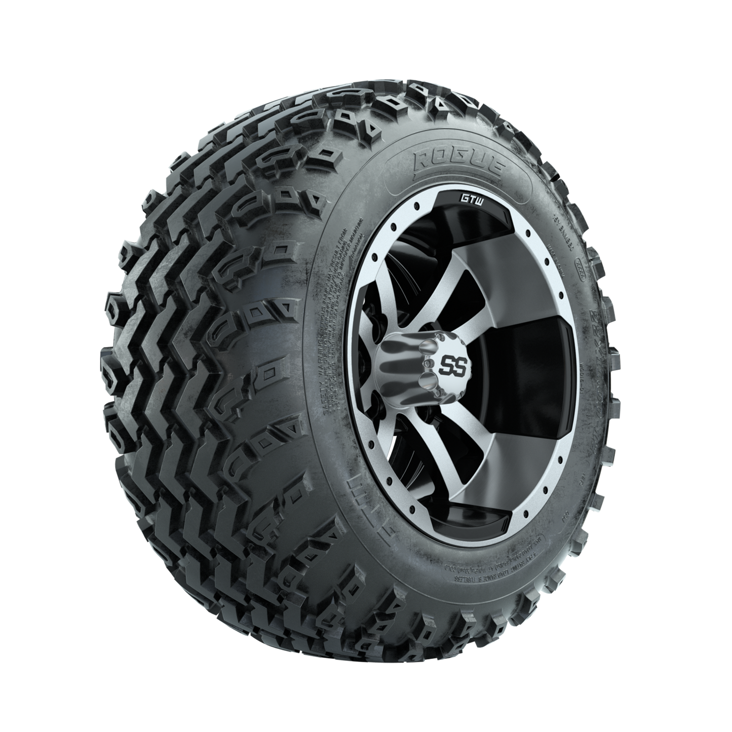 GTW Storm Trooper Machined/Black 12 in Wheels with 22x11.00-12 Rogue All Terrain Tires Full Set
