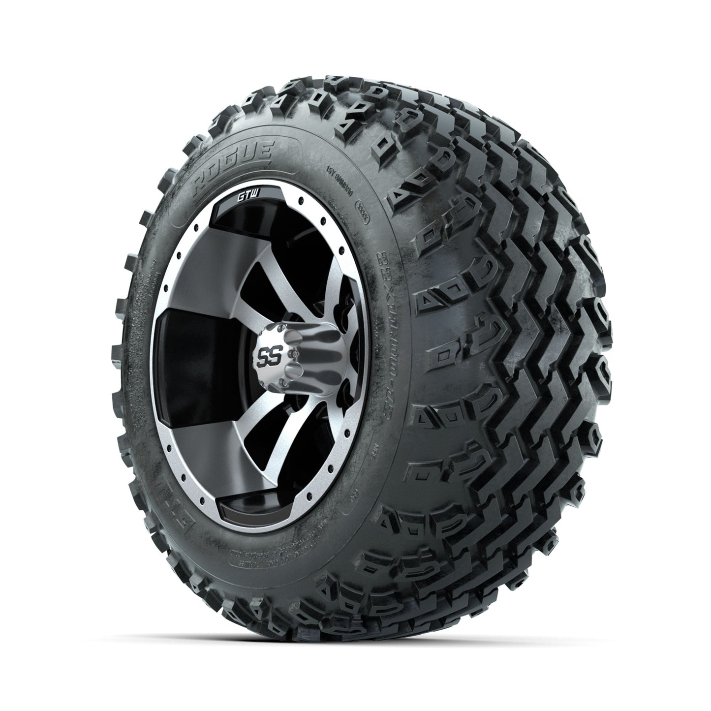 GTW Storm Trooper Machined/Black 12 in Wheels with 22x11.00-12 Rogue All Terrain Tires Full Set