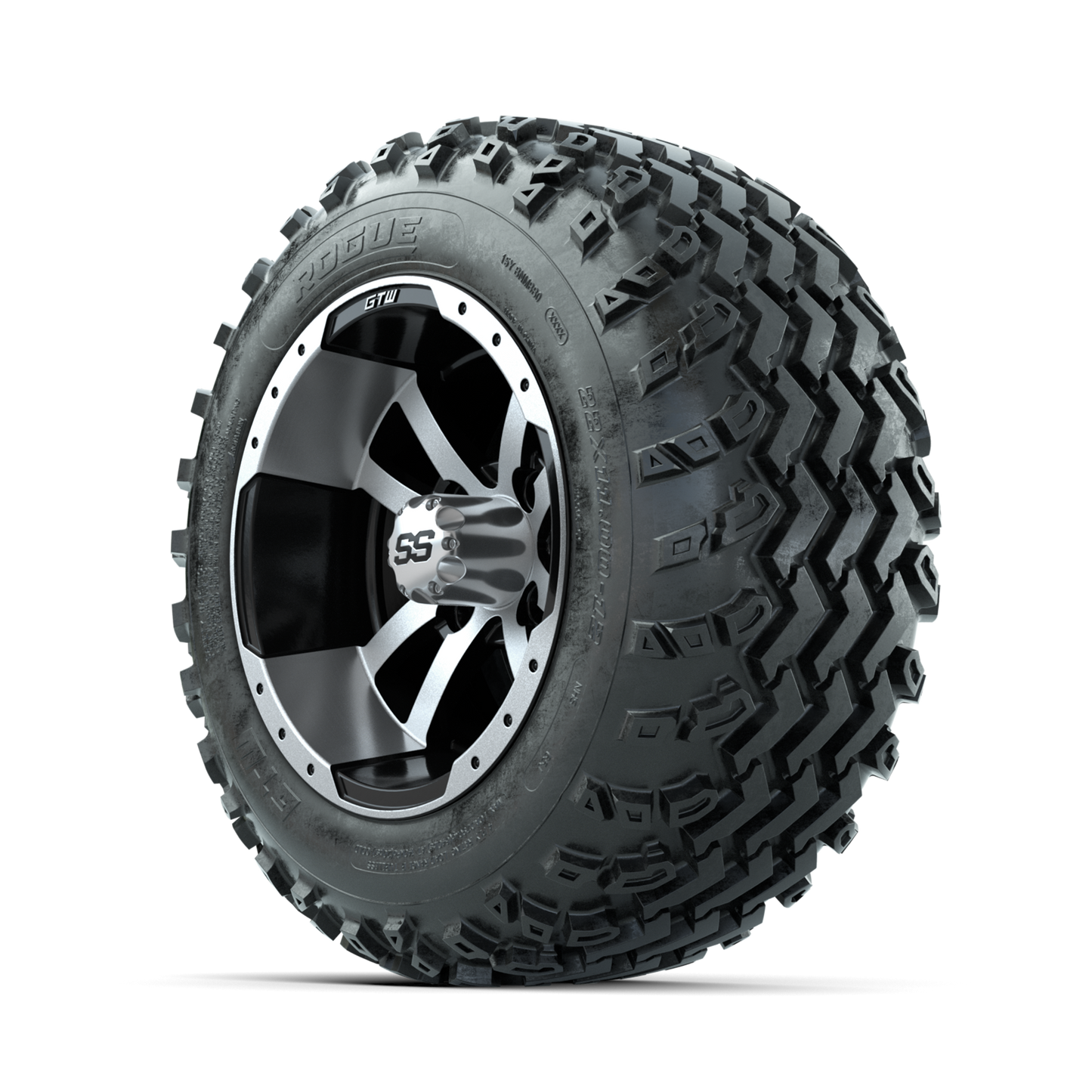 GTW Storm Trooper Machined/Black 12 in Wheels with 22x11.00-12 Rogue All Terrain Tires Full Set