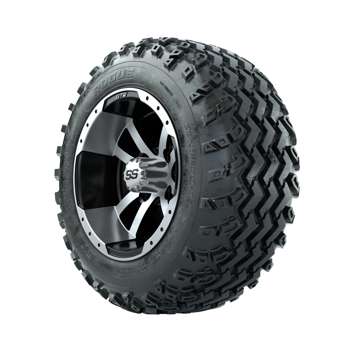GTW Storm Trooper Machined/Black 12 in Wheels with 22x11.00-12 Rogue All Terrain Tires Full Set