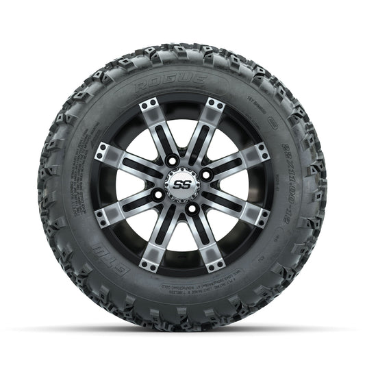 GTW Tempest Machined/Black 12 in Wheels with 22x11.00-12 Rogue All Terrain Tires Full Set