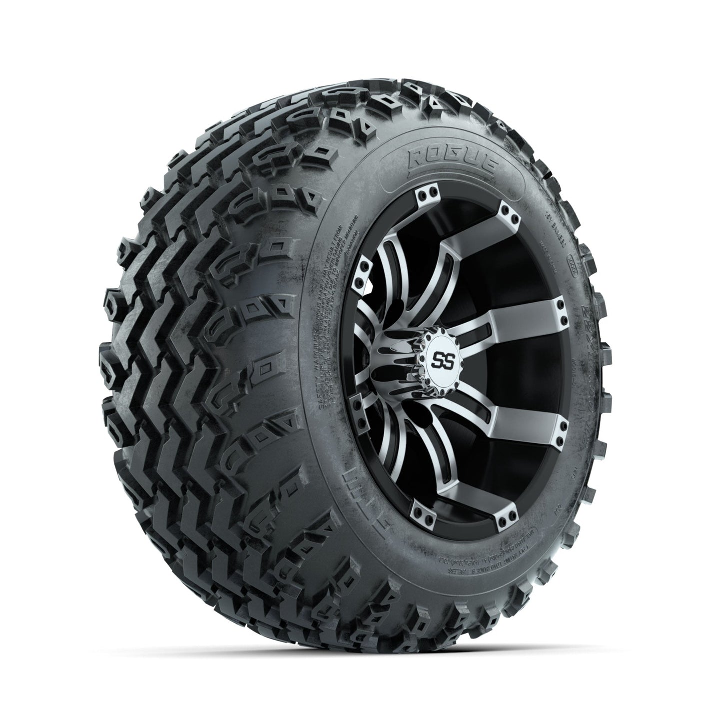GTW Tempest Machined/Black 12 in Wheels with 22x11.00-12 Rogue All Terrain Tires Full Set