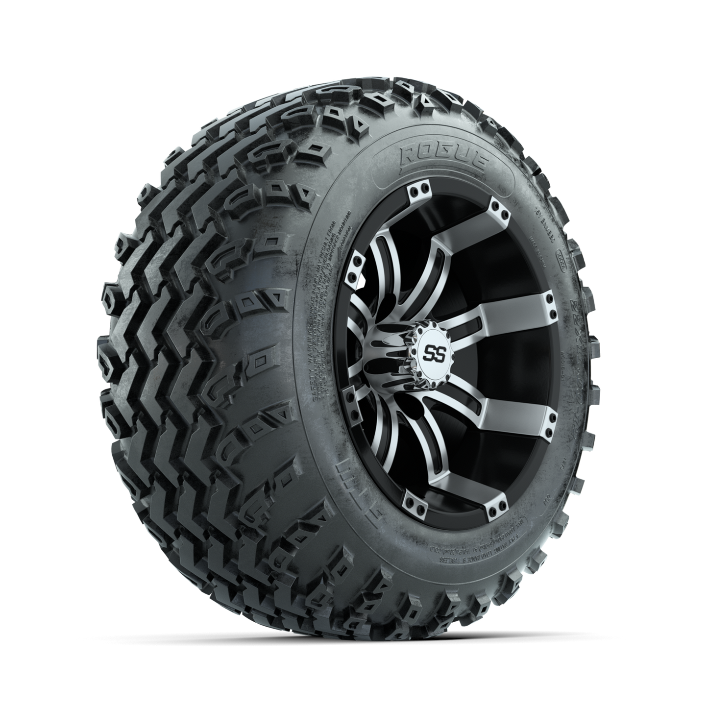 GTW Tempest Machined/Black 12 in Wheels with 22x11.00-12 Rogue All Terrain Tires Full Set