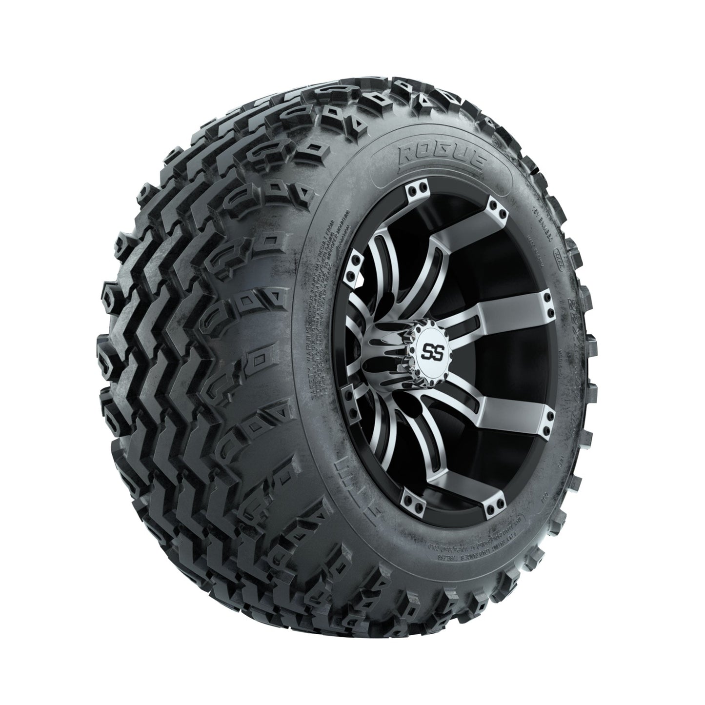 GTW Tempest Machined/Black 12 in Wheels with 22x11.00-12 Rogue All Terrain Tires Full Set