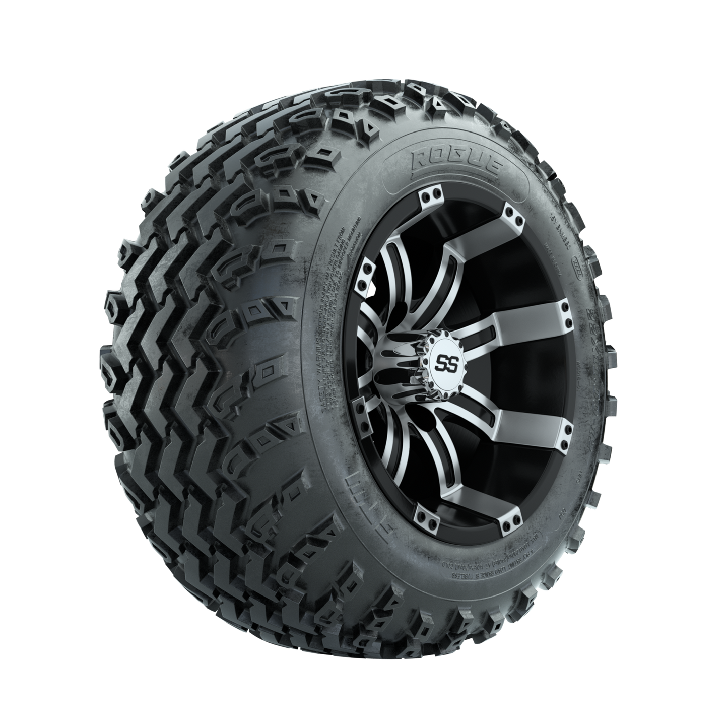 GTW Tempest Machined/Black 12 in Wheels with 22x11.00-12 Rogue All Terrain Tires Full Set