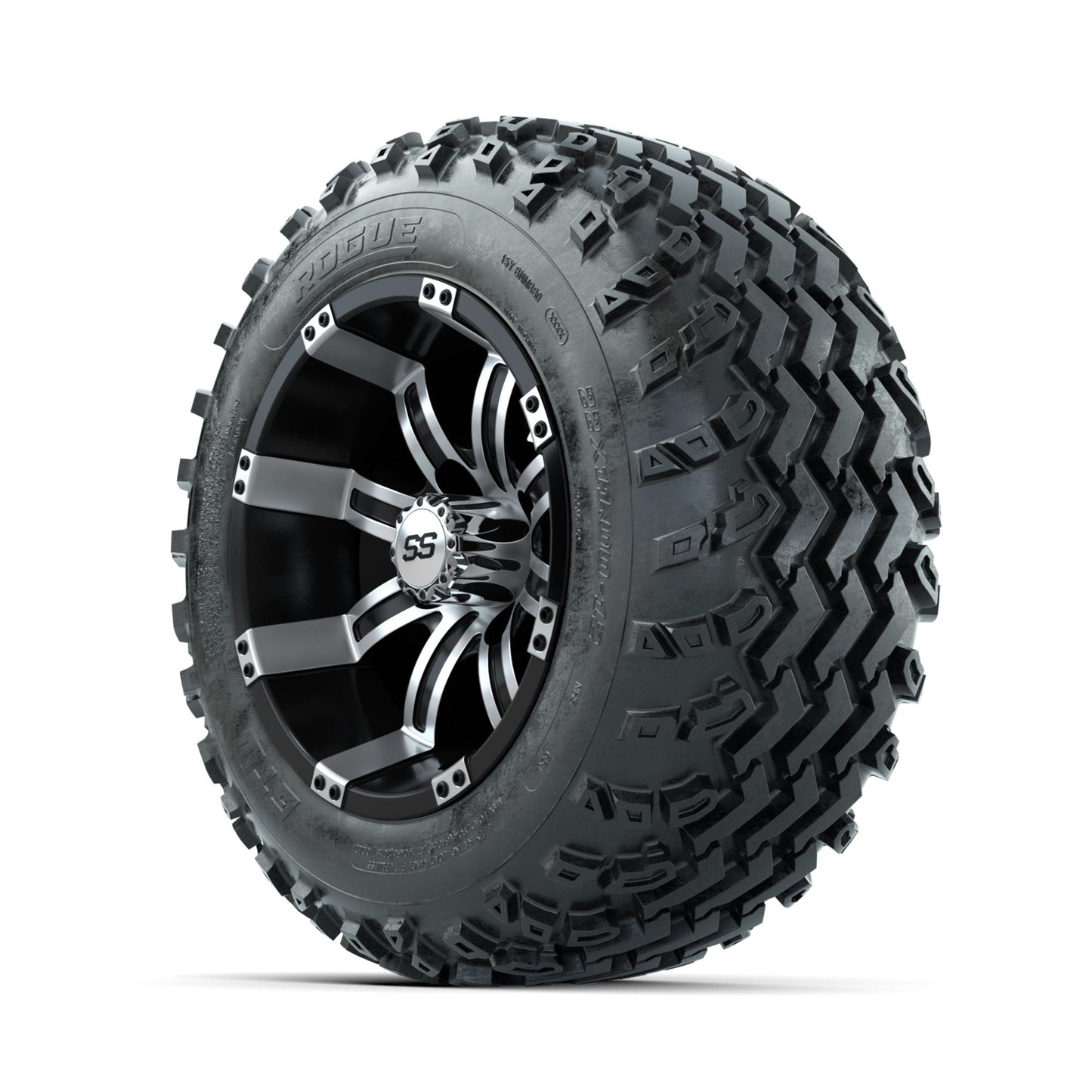 GTW Tempest Machined/Black 12 in Wheels with 22x11.00-12 Rogue All Terrain Tires Full Set