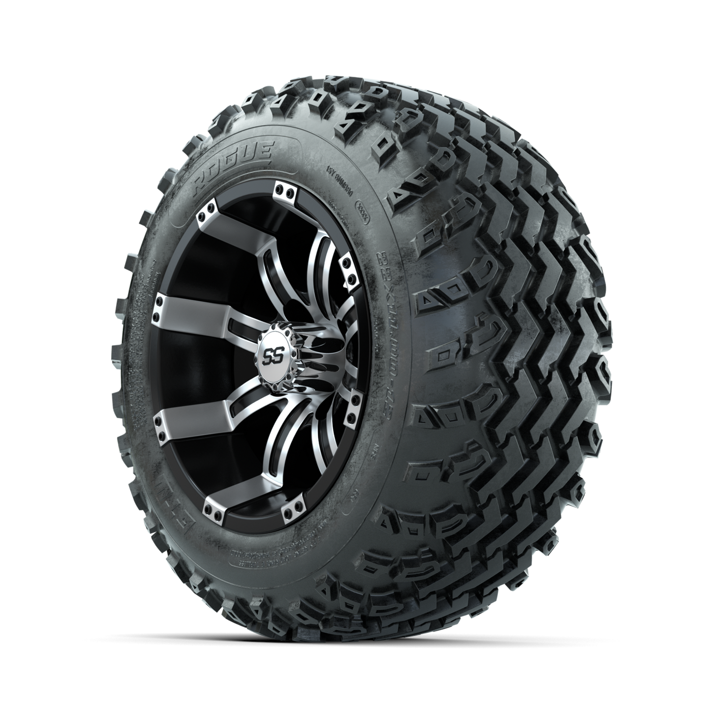 GTW Tempest Machined/Black 12 in Wheels with 22x11.00-12 Rogue All Terrain Tires Full Set