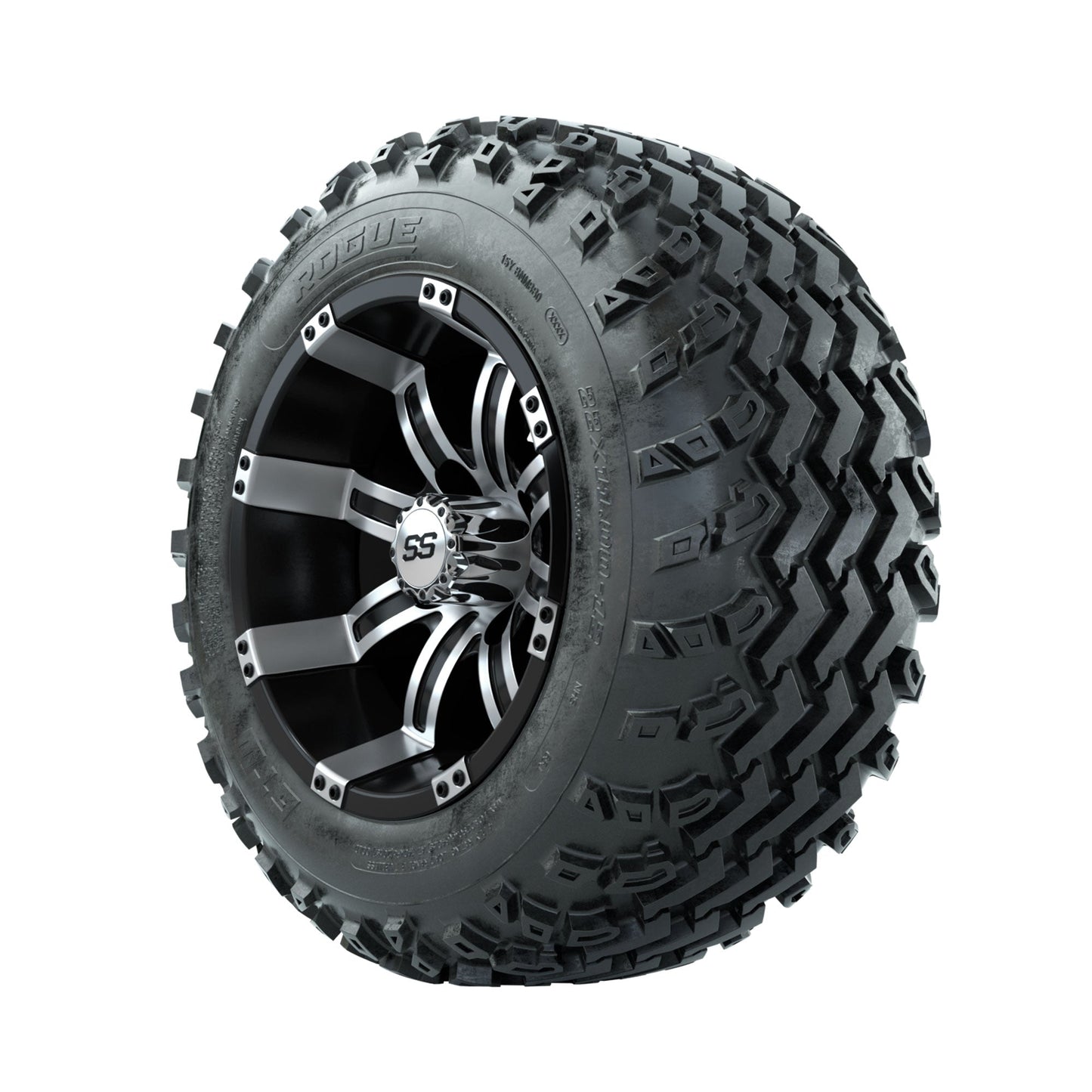 GTW Tempest Machined/Black 12 in Wheels with 22x11.00-12 Rogue All Terrain Tires Full Set