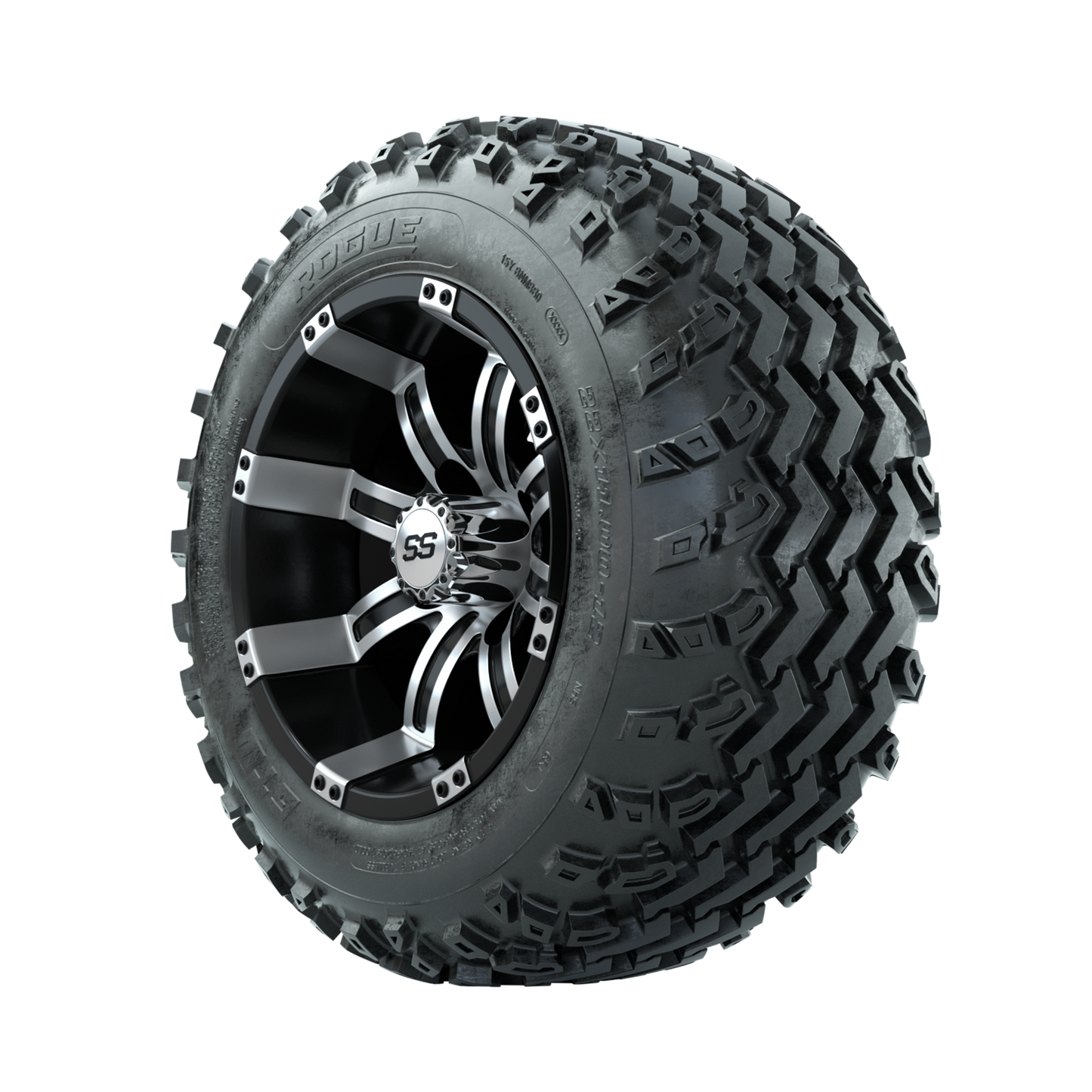 GTW Tempest Machined/Black 12 in Wheels with 22x11.00-12 Rogue All Terrain Tires Full Set