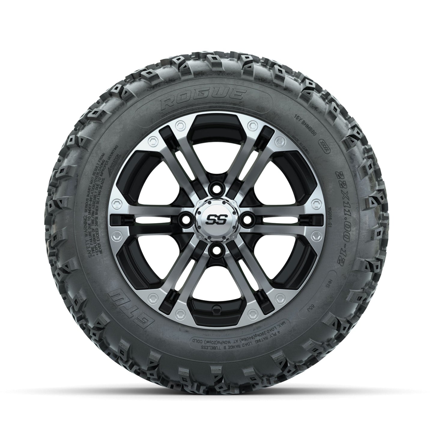 GTW Specter Machined/Black 12 in Wheels with 22x11.00-12 Rogue All Terrain Tires Full Set