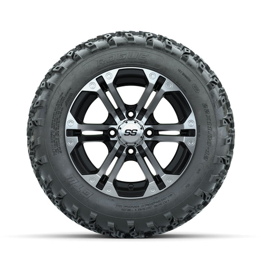 GTW Specter Machined/Black 12 in Wheels with 22x11.00-12 Rogue All Terrain Tires Full Set