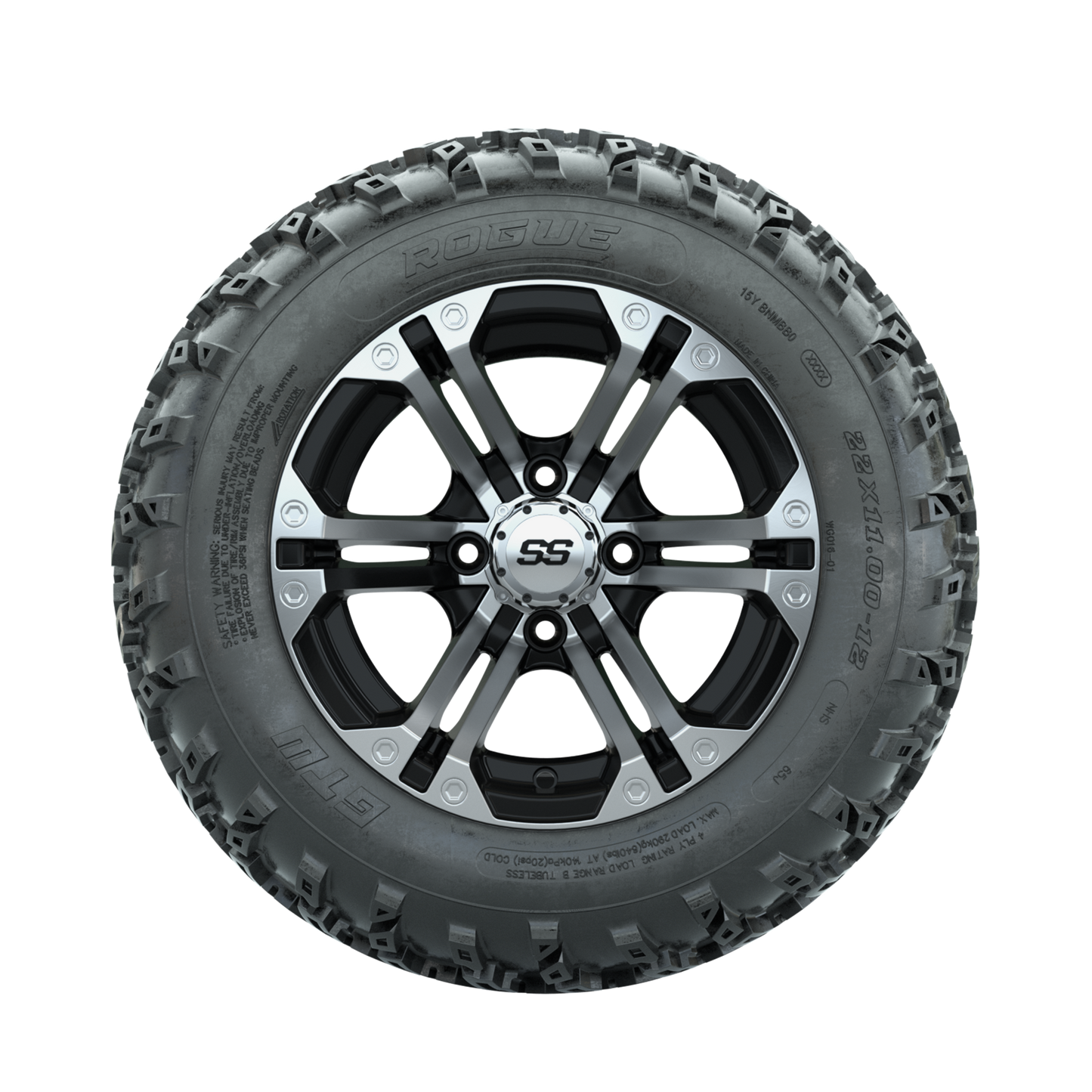 GTW Specter Machined/Black 12 in Wheels with 22x11.00-12 Rogue All Terrain Tires Full Set