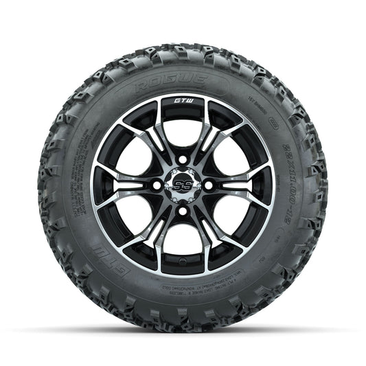 GTW Spyder Machined/Black 12 in Wheels with 22x11.00-12 Rogue All Terrain Tires Full Set