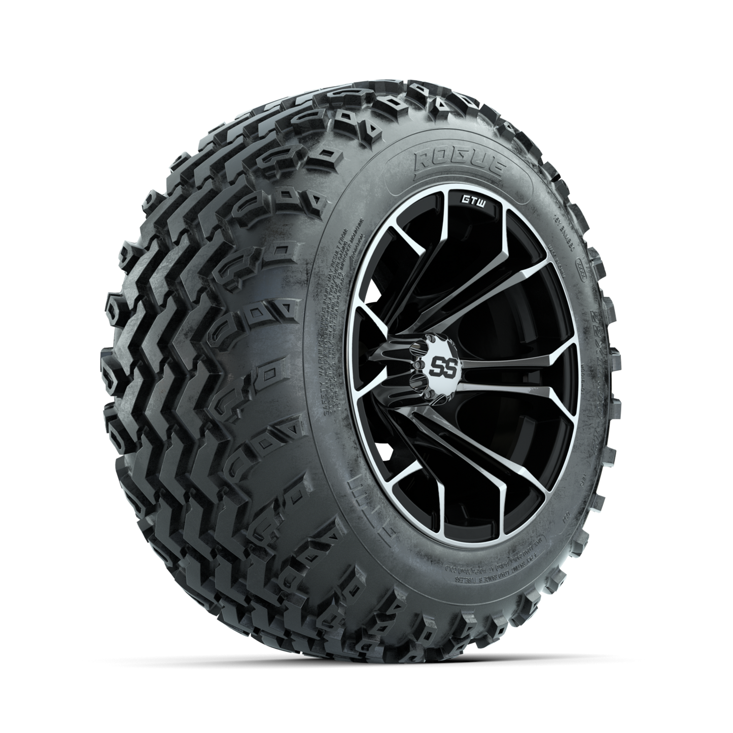 GTW Spyder Machined/Black 12 in Wheels with 22x11.00-12 Rogue All Terrain Tires Full Set