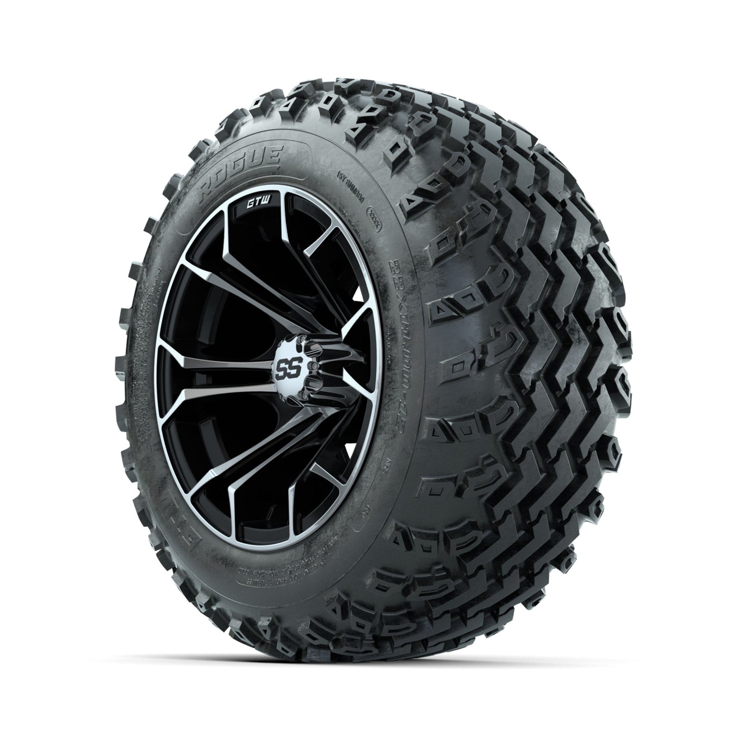GTW Spyder Machined/Black 12 in Wheels with 22x11.00-12 Rogue All Terrain Tires Full Set