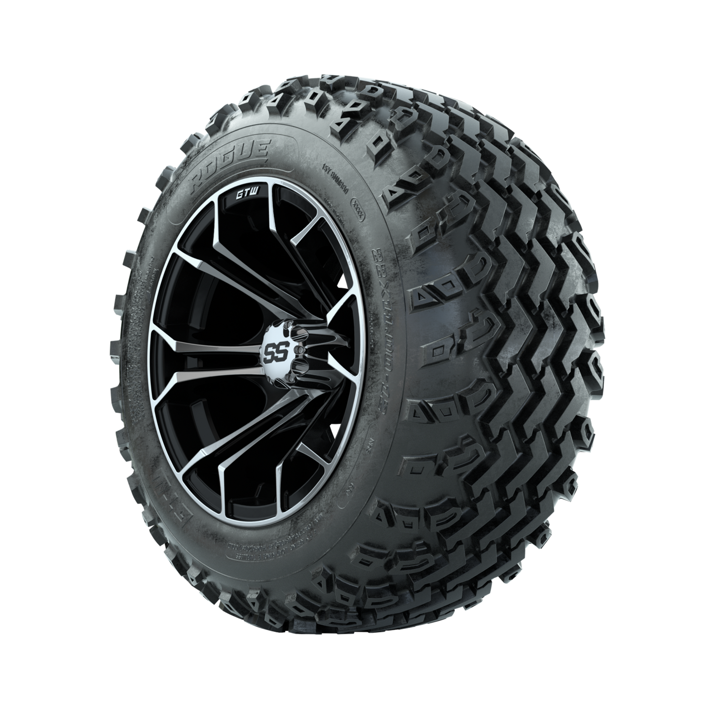 GTW Spyder Machined/Black 12 in Wheels with 22x11.00-12 Rogue All Terrain Tires Full Set