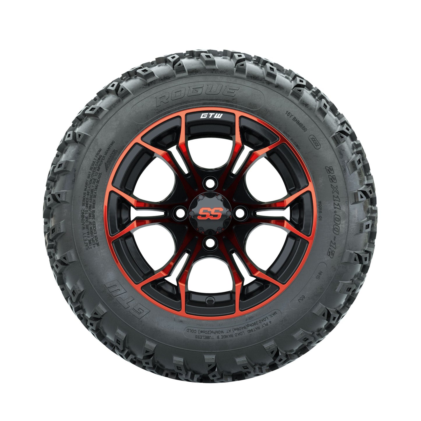 GTW Spyder Red/Black 12 in Wheels with 22x11.00-12 Rogue All Terrain Tires Full Set
