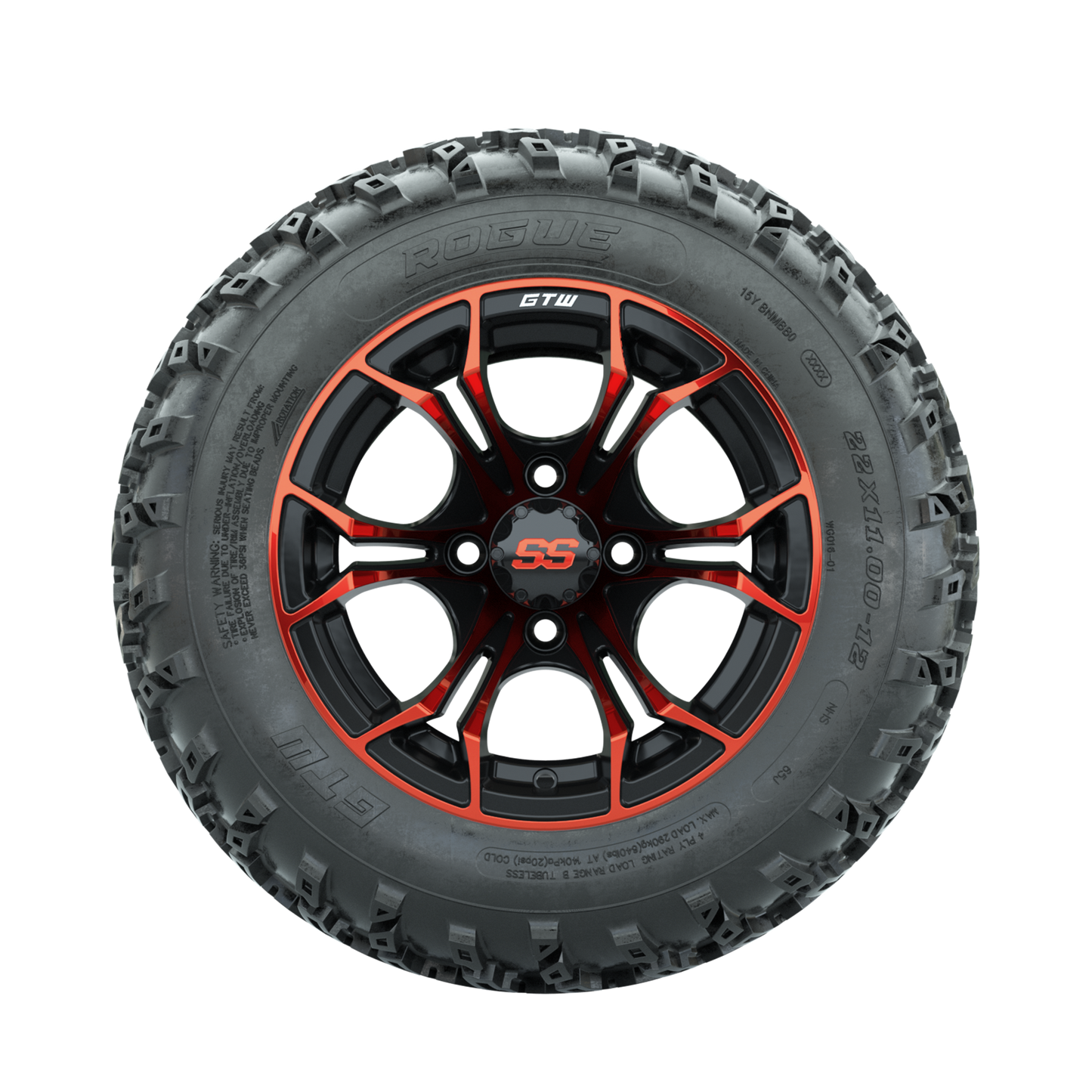 GTW Spyder Red/Black 12 in Wheels with 22x11.00-12 Rogue All Terrain Tires Full Set