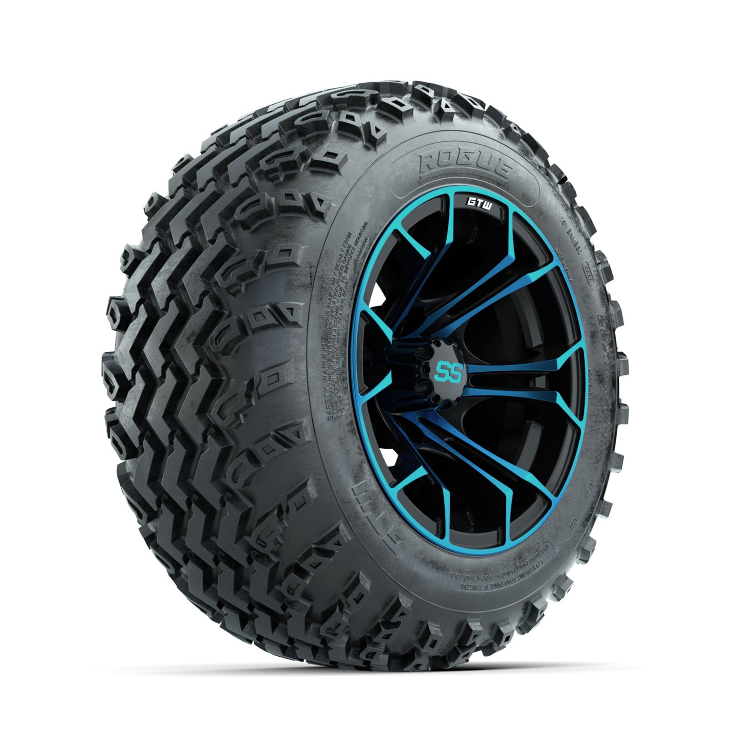 GTW Spyder Blue/Black 12 in Wheels with 22x11.00-12 Rogue All Terrain Tires Full Set