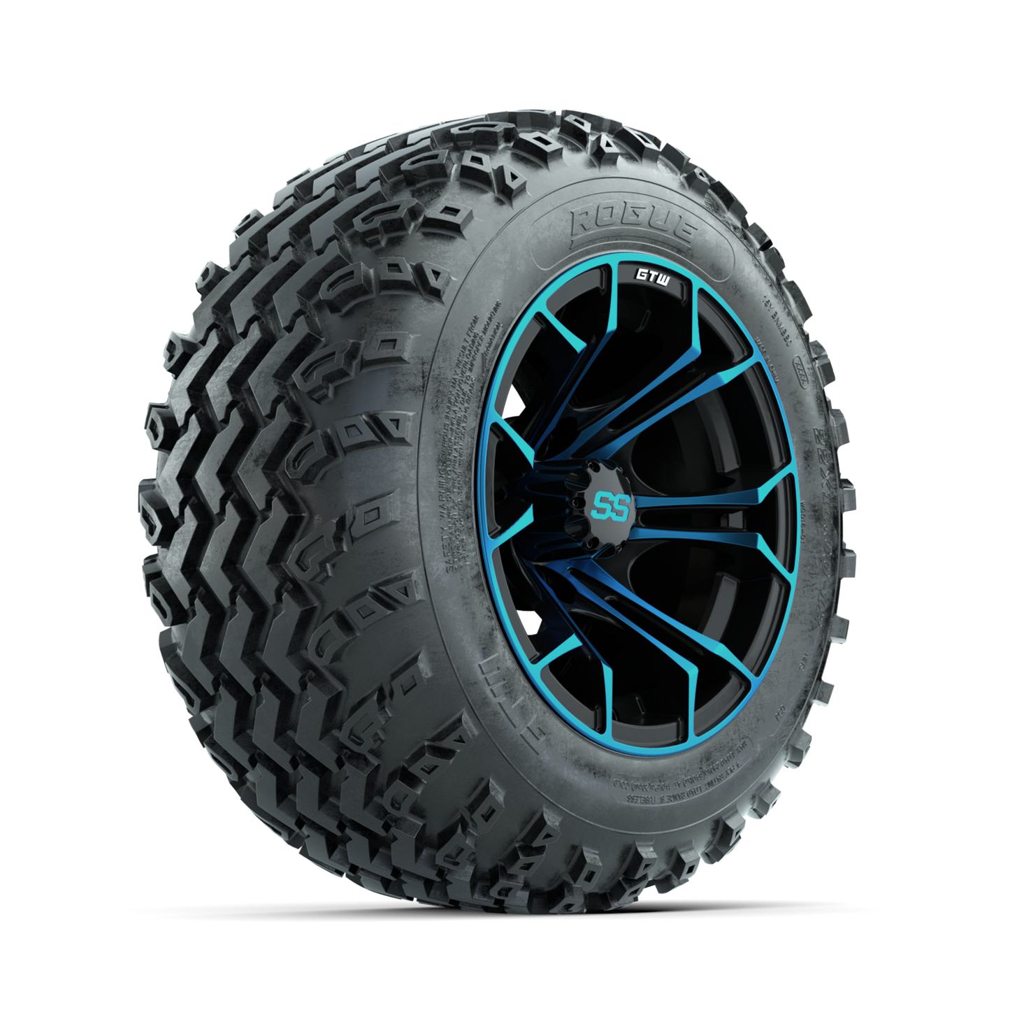 GTW Spyder Blue/Black 12 in Wheels with 22x11.00-12 Rogue All Terrain Tires Full Set