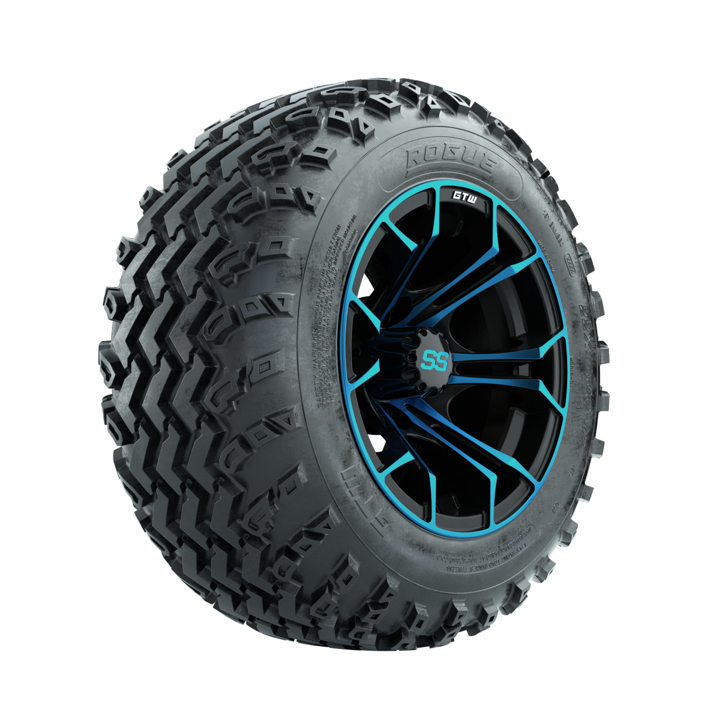 GTW Spyder Blue/Black 12 in Wheels with 22x11.00-12 Rogue All Terrain Tires Full Set