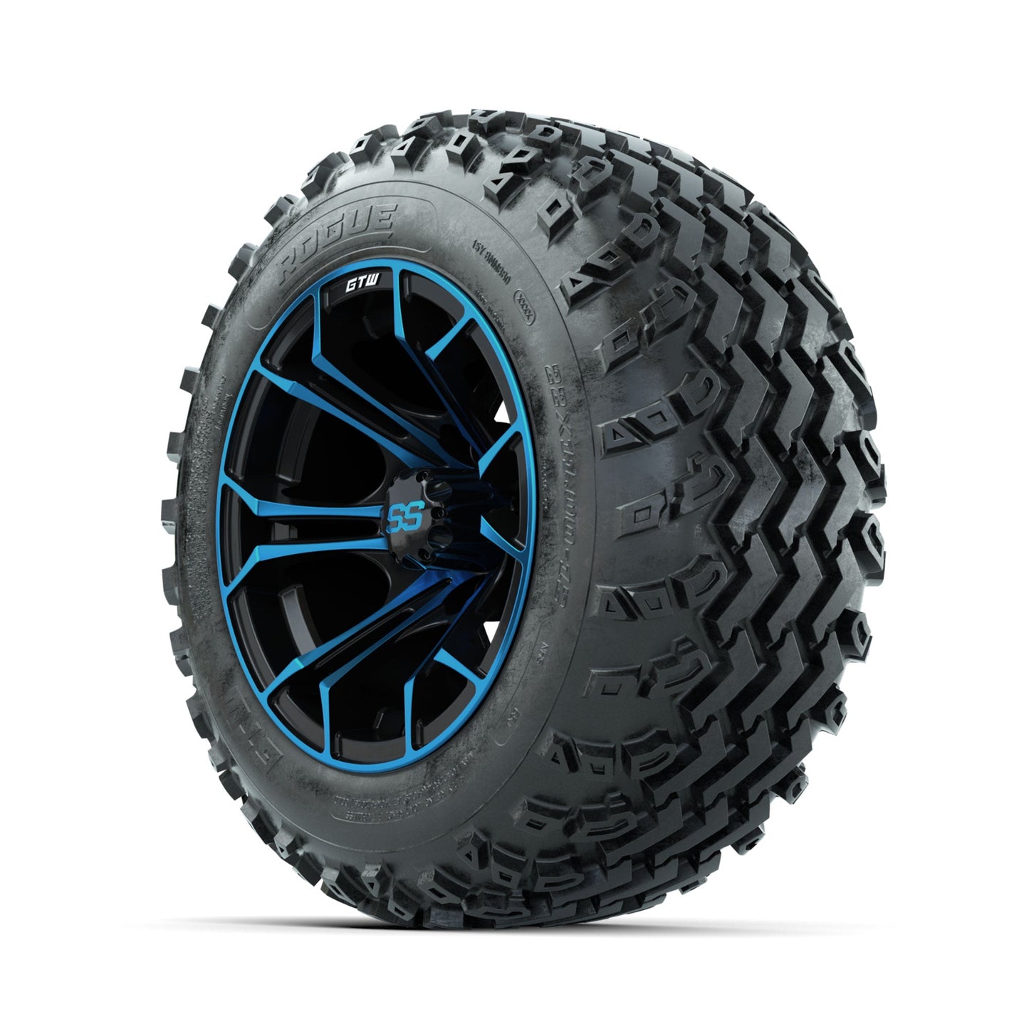 GTW Spyder Blue/Black 12 in Wheels with 22x11.00-12 Rogue All Terrain Tires Full Set