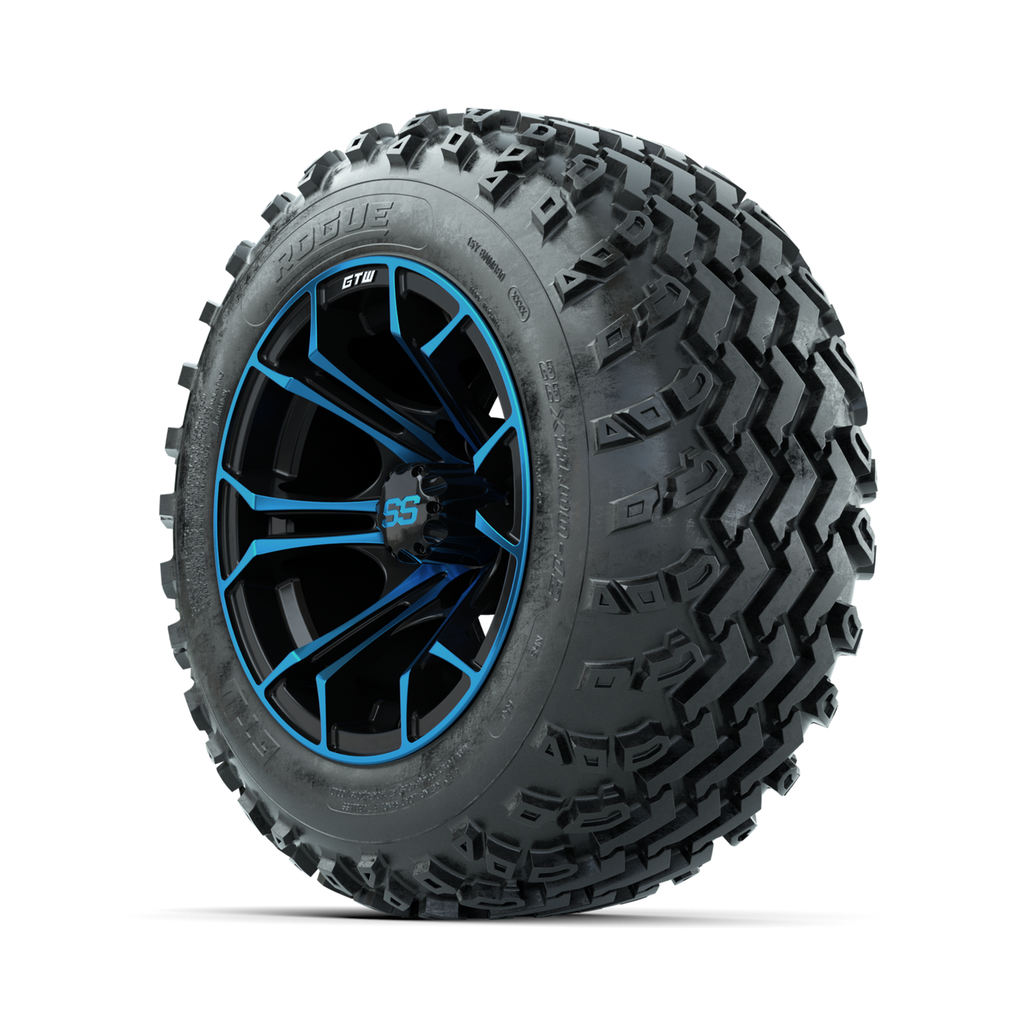 GTW Spyder Blue/Black 12 in Wheels with 22x11.00-12 Rogue All Terrain Tires Full Set
