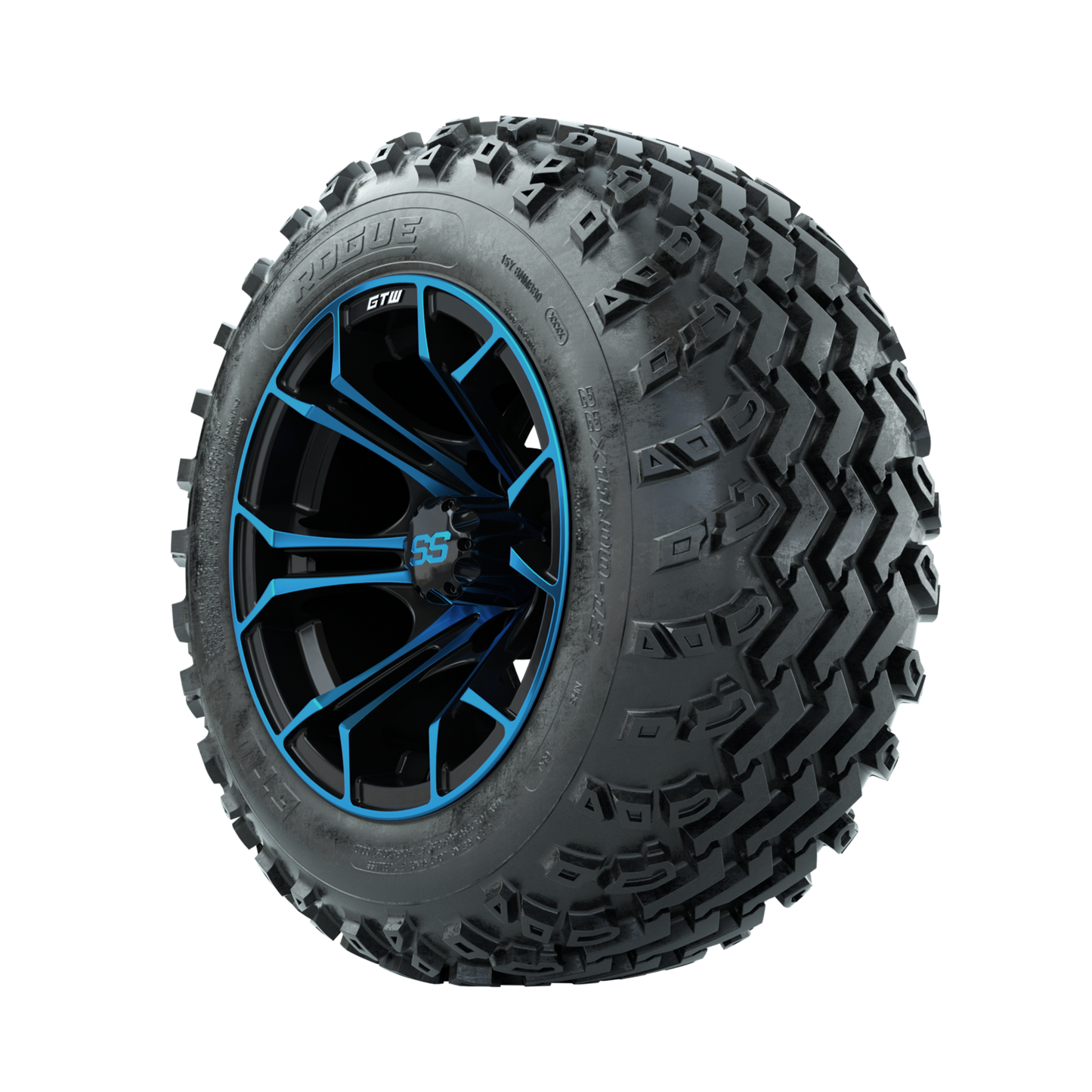GTW Spyder Blue/Black 12 in Wheels with 22x11.00-12 Rogue All Terrain Tires Full Set