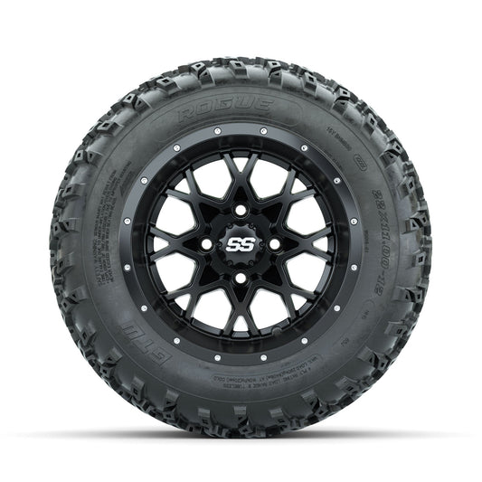GTW Vortex Matte Black 12 in Wheels with 22x11.00-12 Rogue All Terrain Tires Full Set