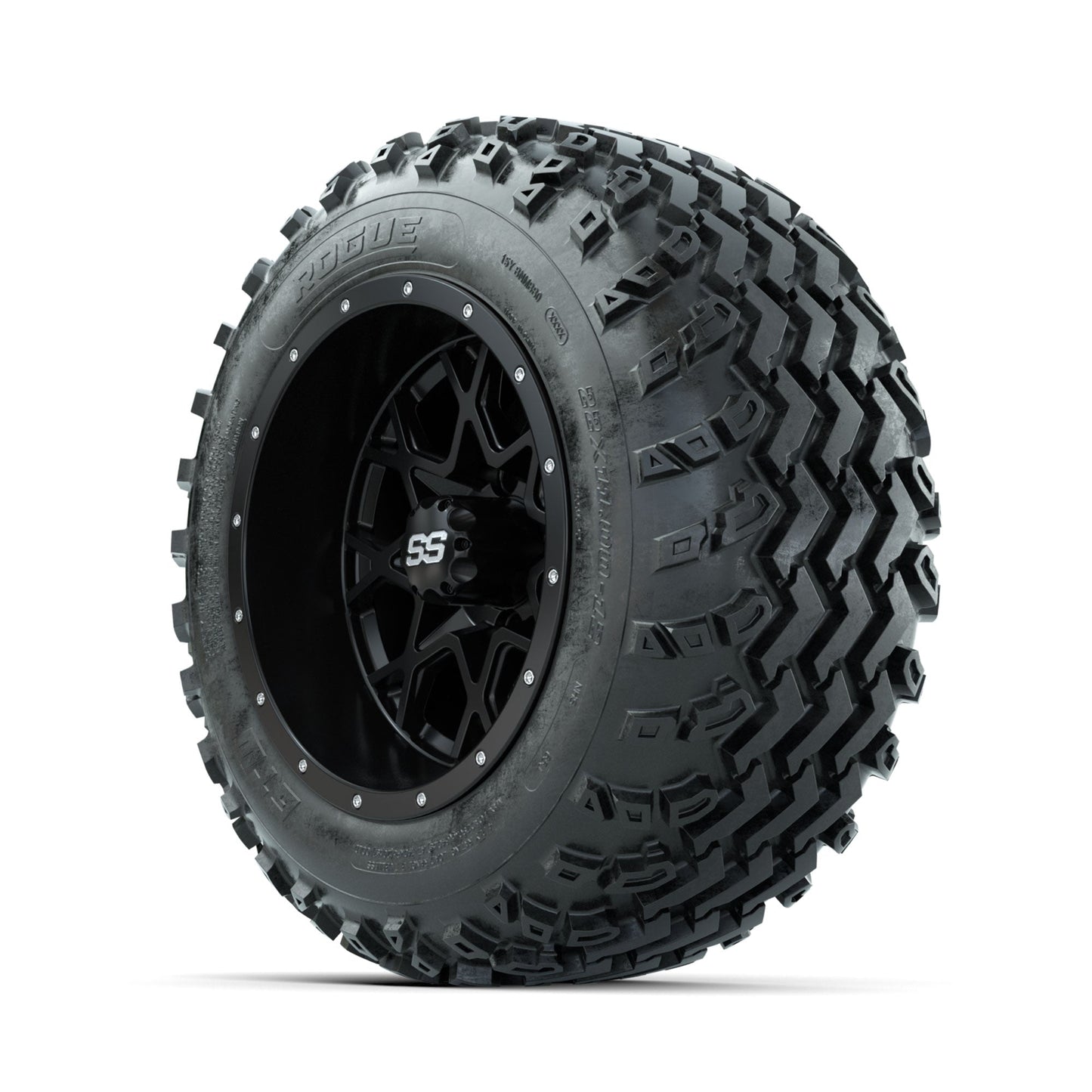 GTW Vortex Matte Black 12 in Wheels with 22x11.00-12 Rogue All Terrain Tires Full Set