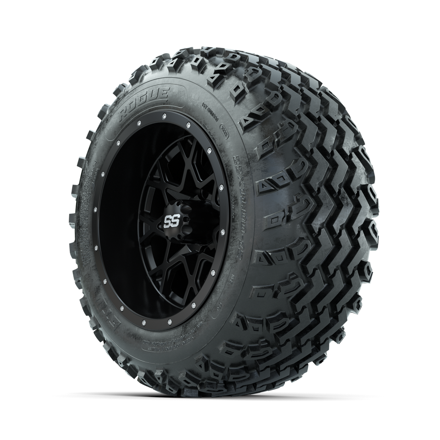 GTW Vortex Matte Black 12 in Wheels with 22x11.00-12 Rogue All Terrain Tires Full Set