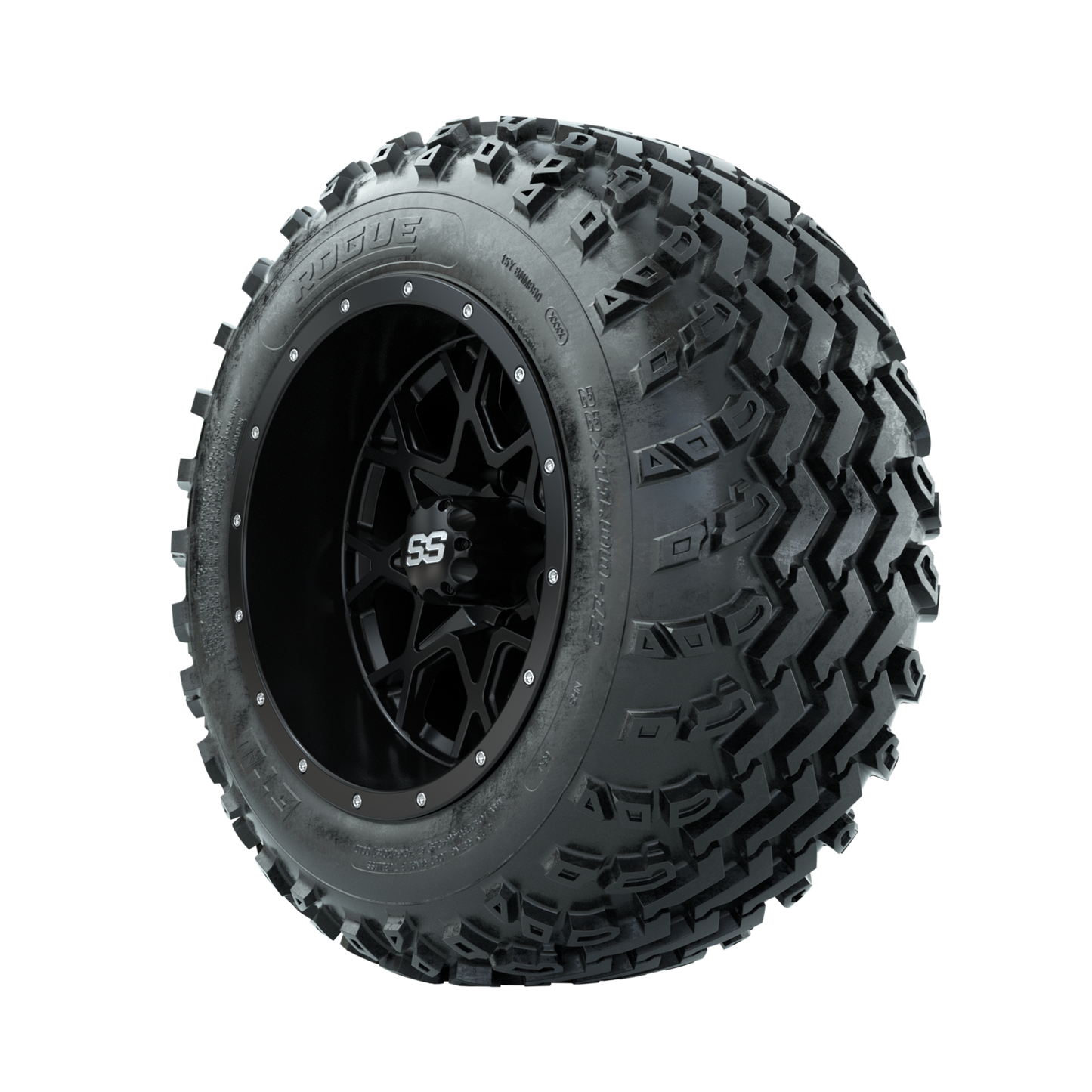 GTW Vortex Matte Black 12 in Wheels with 22x11.00-12 Rogue All Terrain Tires Full Set