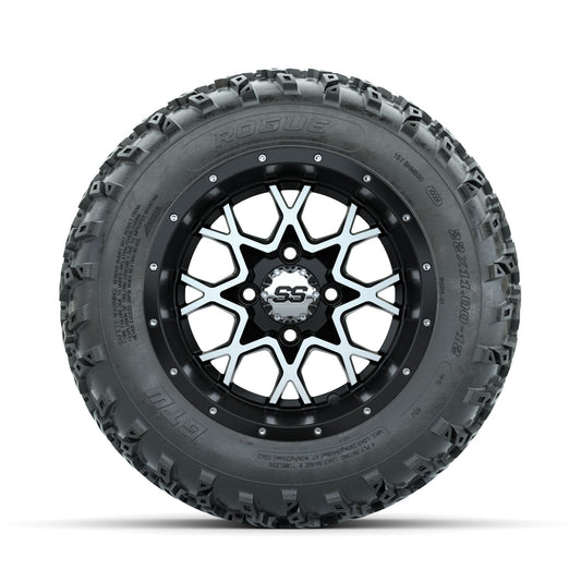 GTW Vortex Machined/Matte Black 12 in Wheels with 22x11.00-12 Rogue All Terrain Tires Full Set